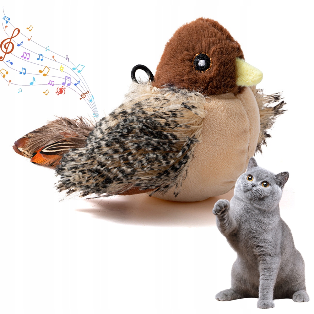 Levně Interaktivní Hračka Pro Kočky Plyšový Pták Létající Pohyblivý Ptáček