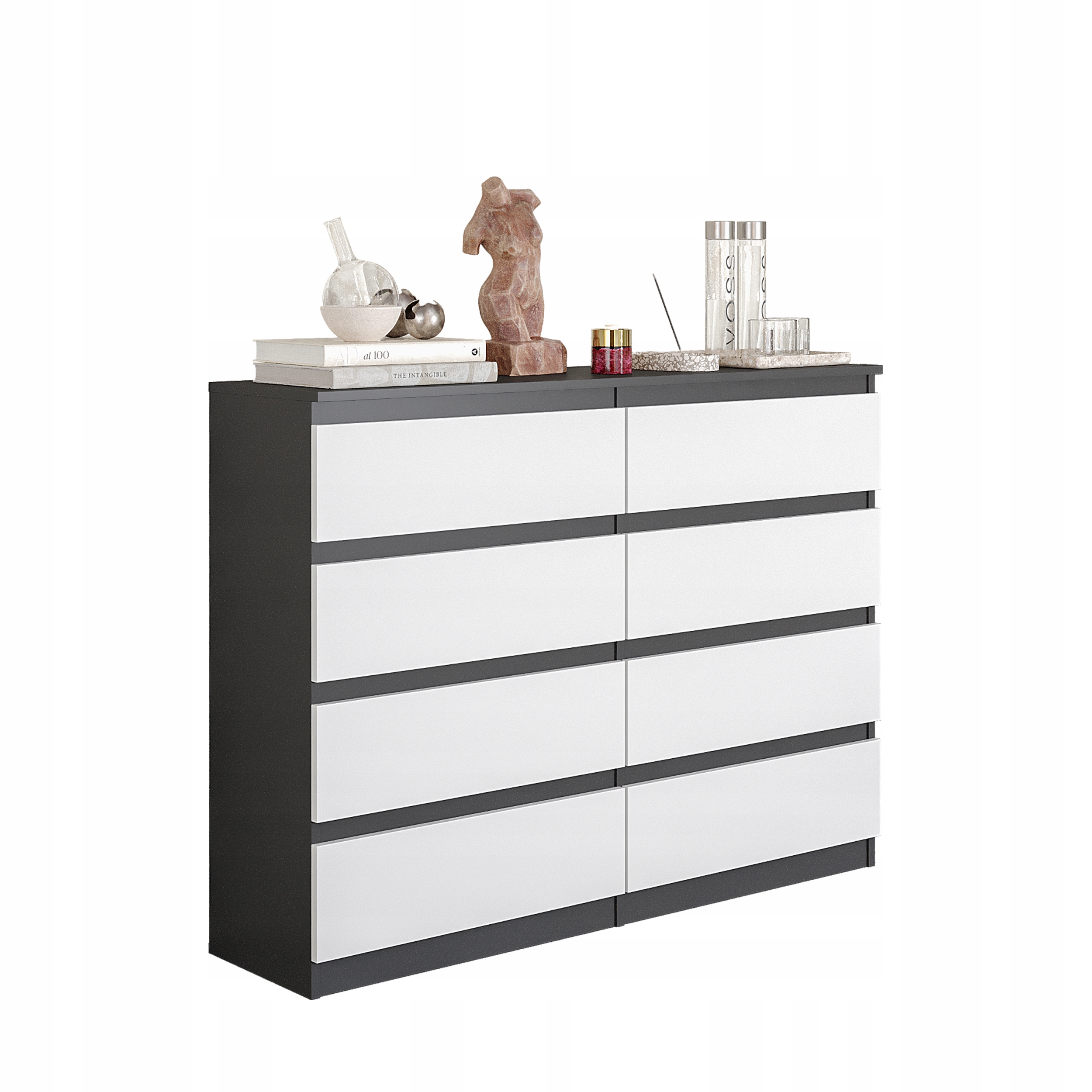 Komoda 120 CM Antracitová/ Biela Matná 8 Zásuviek Obývacia Izba, Spálňa