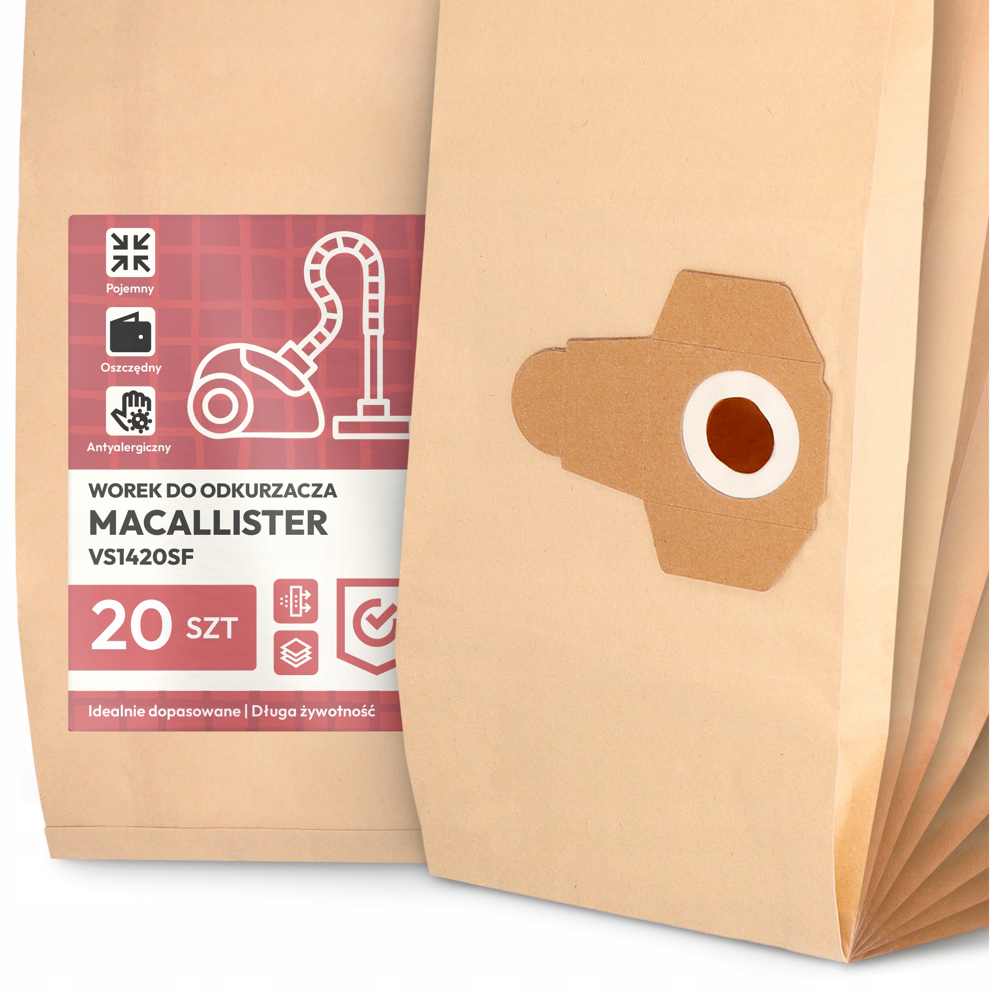 20 x Sáček Do Vysavače MacAllister VS1420SF Papírový Velký Silný Sáčky 2A
