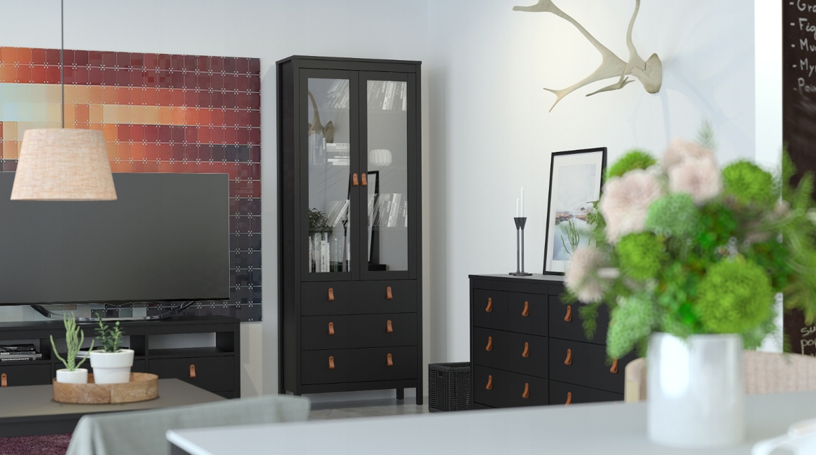 KOMODA skandynawska czarny mat 5 SZUFLAD do salonu 82 cm x 99 cm MADRID Wykończenie matowe