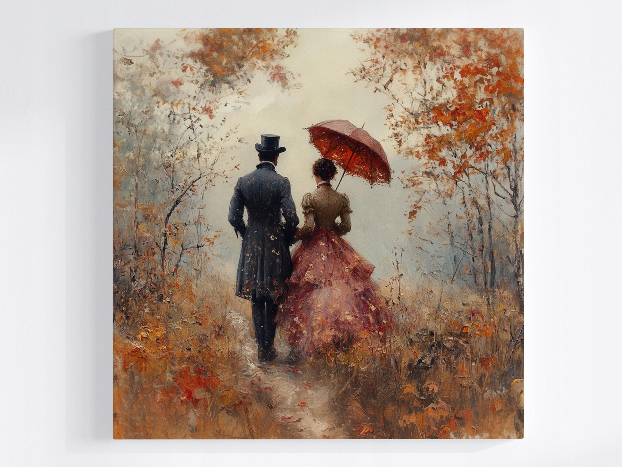 Obraz Na Plátně Canvas Pár Procházka Podzim Retro Viktoriánský Styl 60x60