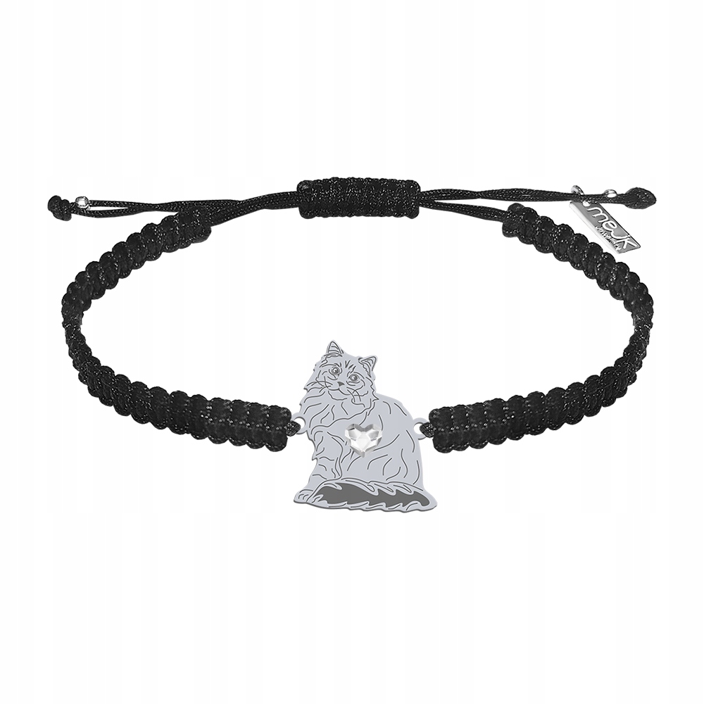 Stříbrný náramek se sibiřskou kočkou 925 Dárek Žena Makramé Gravírování