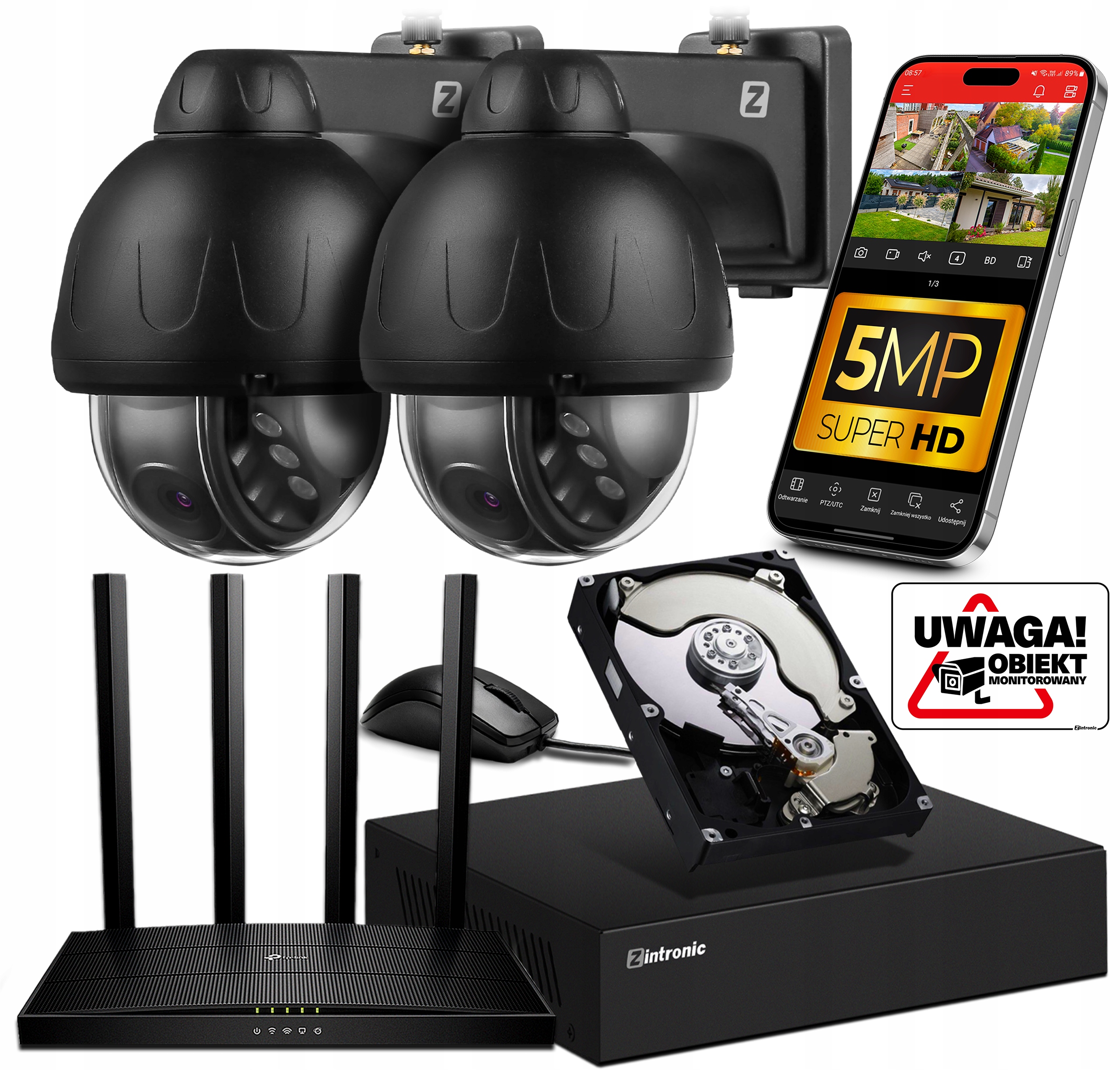 Sada pro Monitorování 2 kamer P5 Dark WiFi 5Mpx Audio 1TB Router