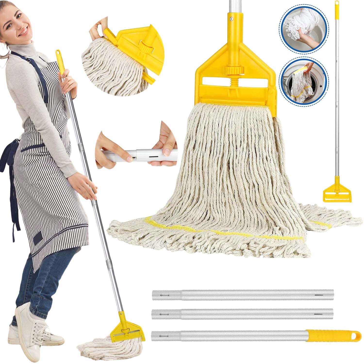 Levně Profesionální Průmyslový Mop Bavlna S Dlouhou Násadou Rychle Absorbuje Vodu