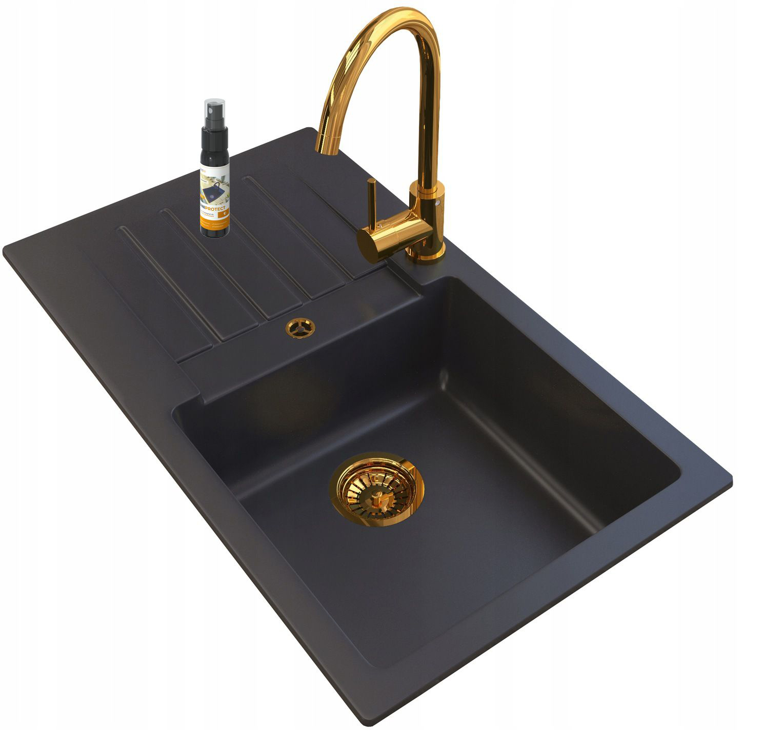 Zlatá Batéria Granitový Drez Nástenný Sifón