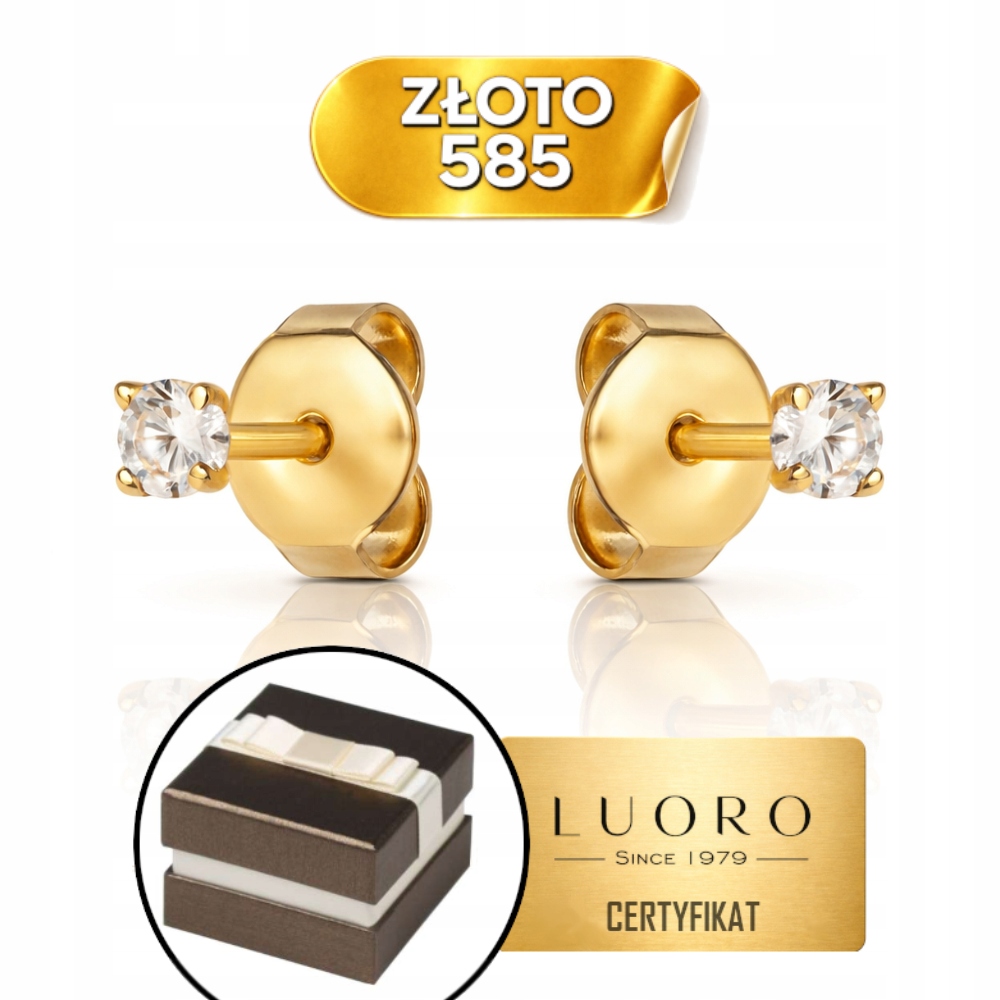 Zlaté Náušnice 585 14K Bílá Zirkon Ve Čtyřech Tlapkách Dárek