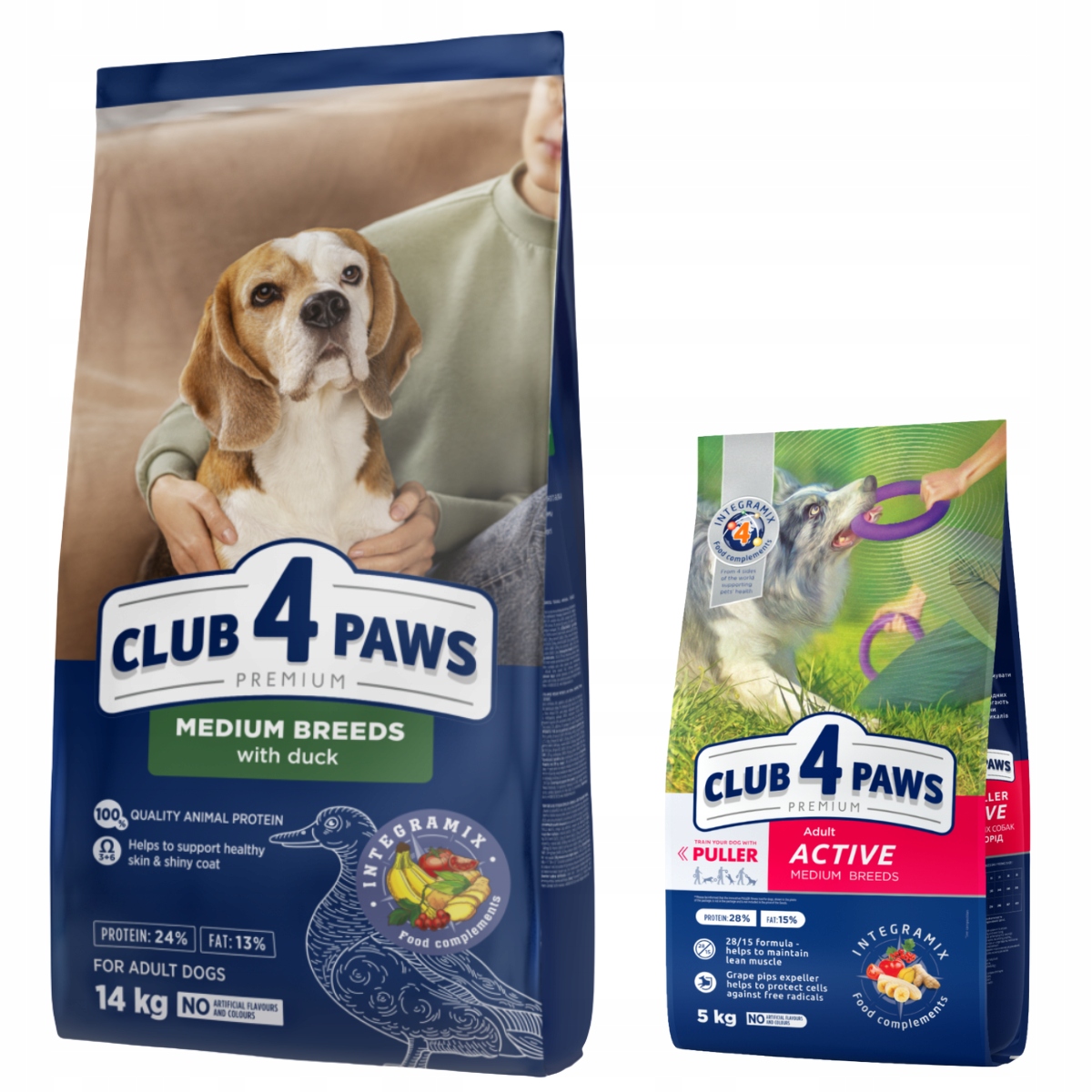 Levně Suché krmivo pro psy středních plemen Kachna 14 kg "Active" 5 kg Club 4 Paws