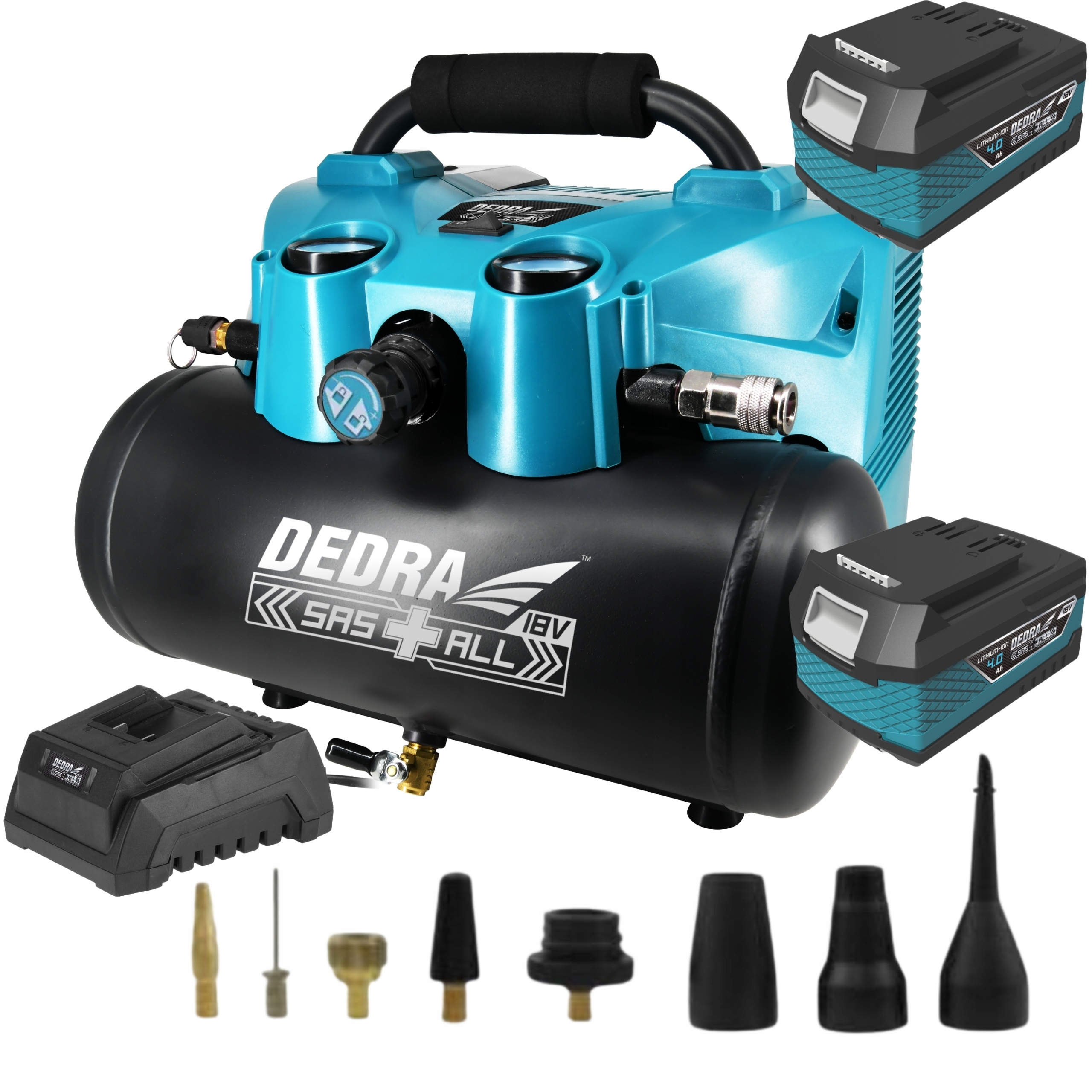KOMPRESOR AKUMULATOROWY 6L DEDRA + 2x18V 4Ah 7077V