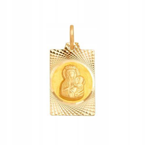 Zlatý medailonek 585 Diamantová destička Panna Maria Čenstochovská 1.85g 14k