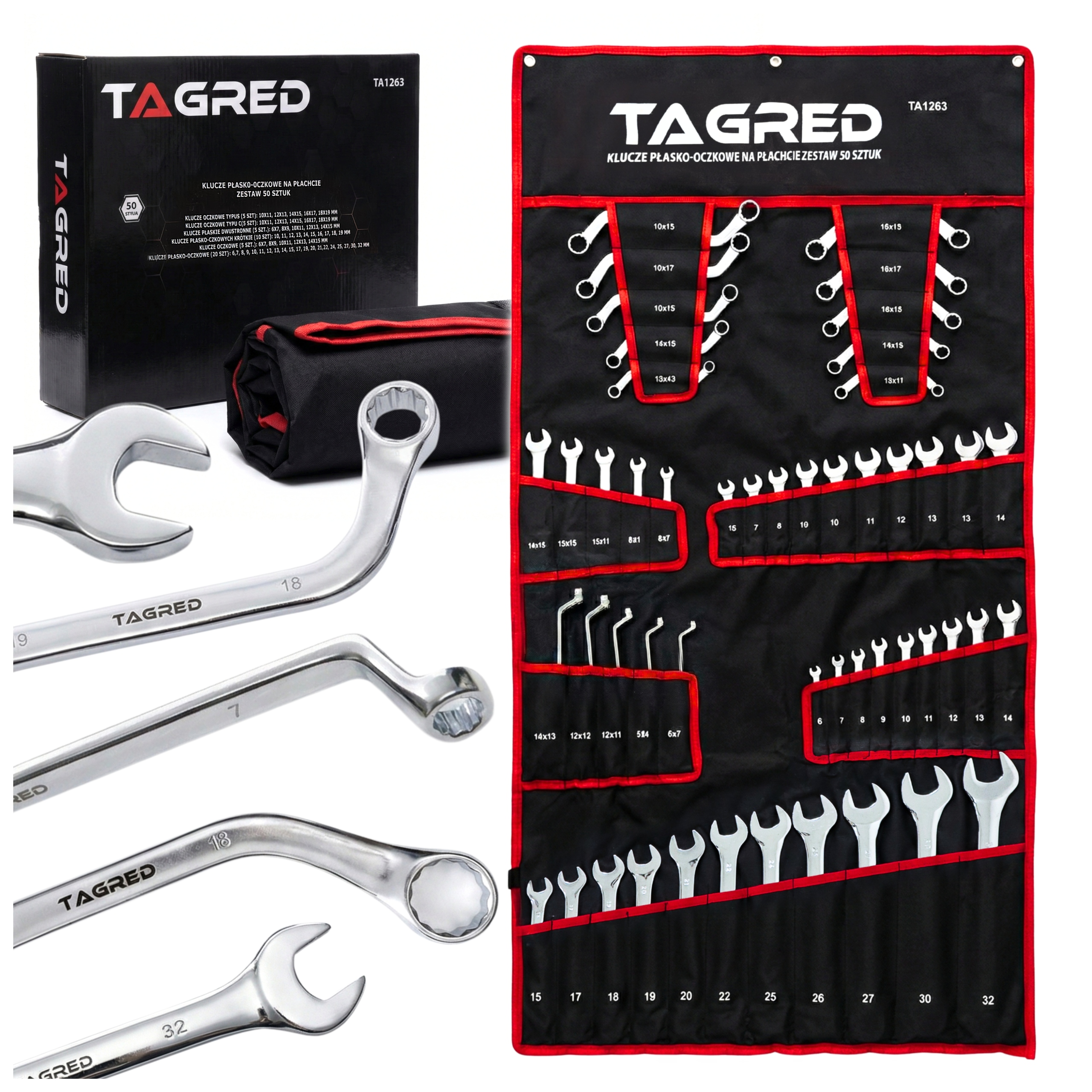 Očkoploché Kľúče Očkové Ohnuté C S V Textilnom Puzdre Sada 50-ks