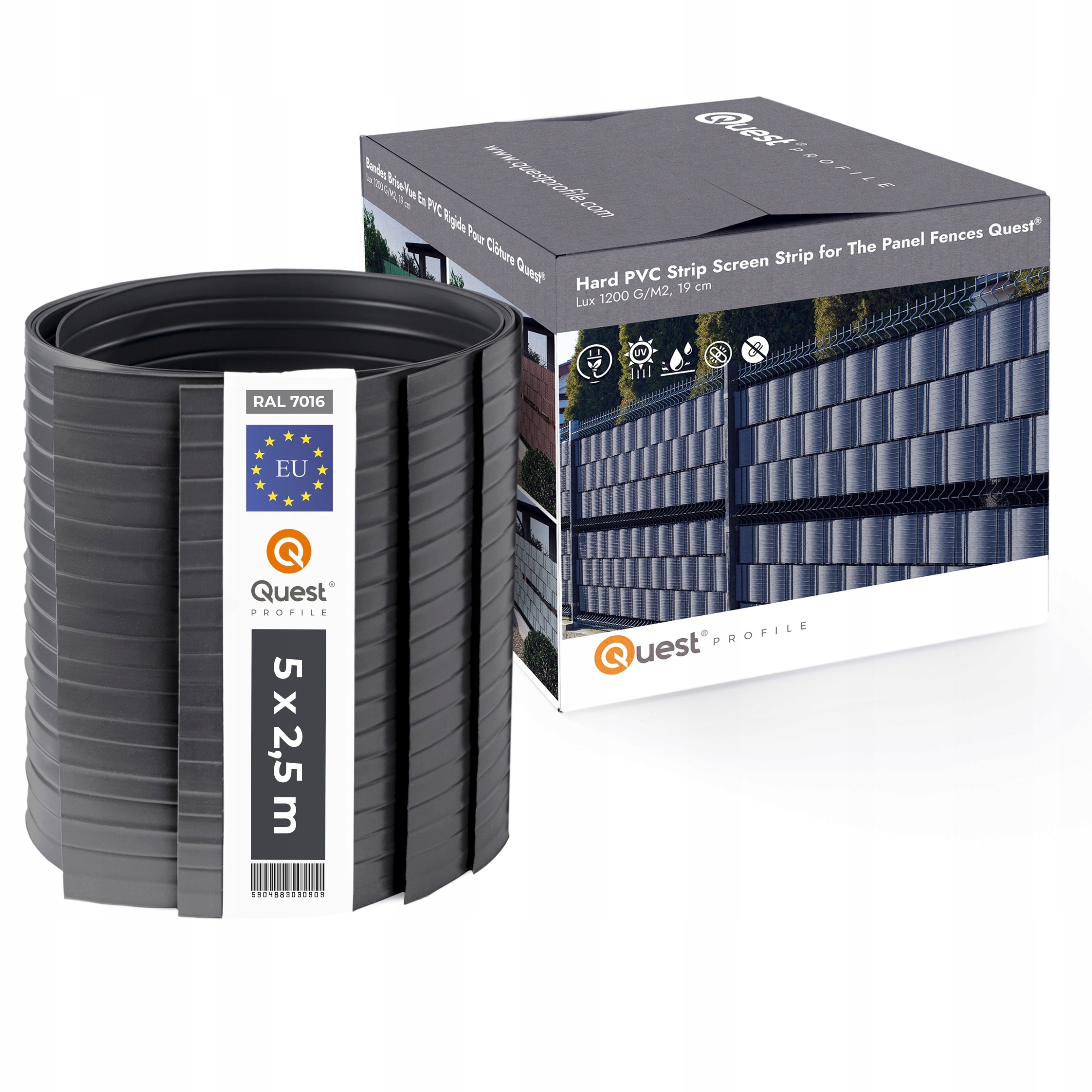 Stínící panelové pásy Silná 900 g/m2, antracit, 5 x 2,5 m, ustřižené pásy