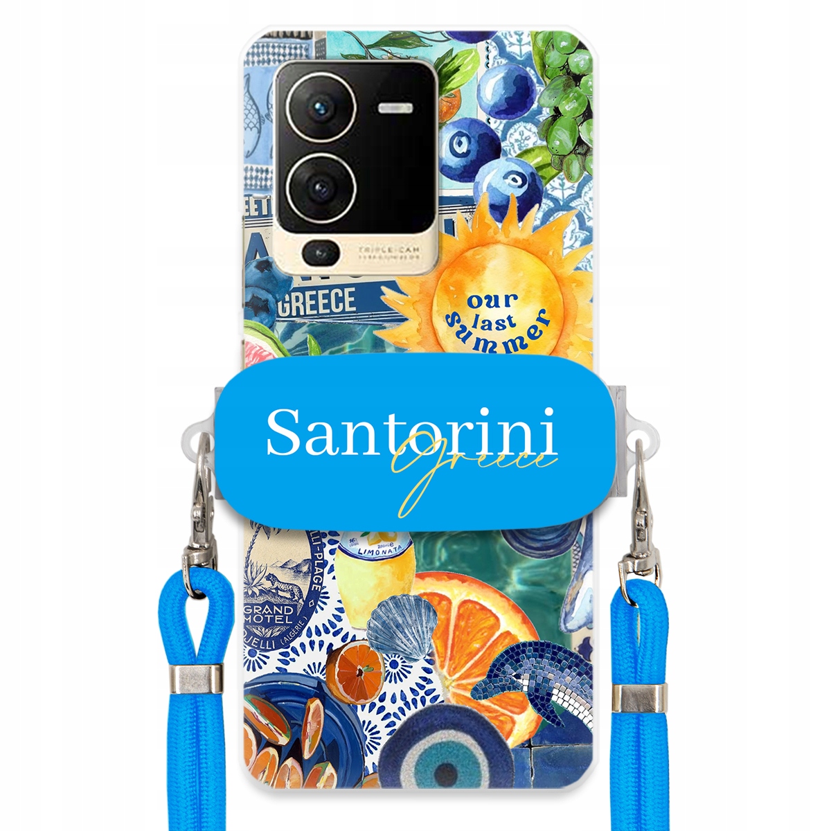 Puzdro pre Vivo S15 5G Modré Crossbody vodítko držiak Santorini Sea Vibes