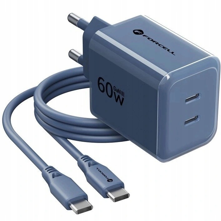 Silná rychlá síťová nabíječka 60 W, Pd Qc 2xUSB-C GaN 3 Pps kabel 1 m