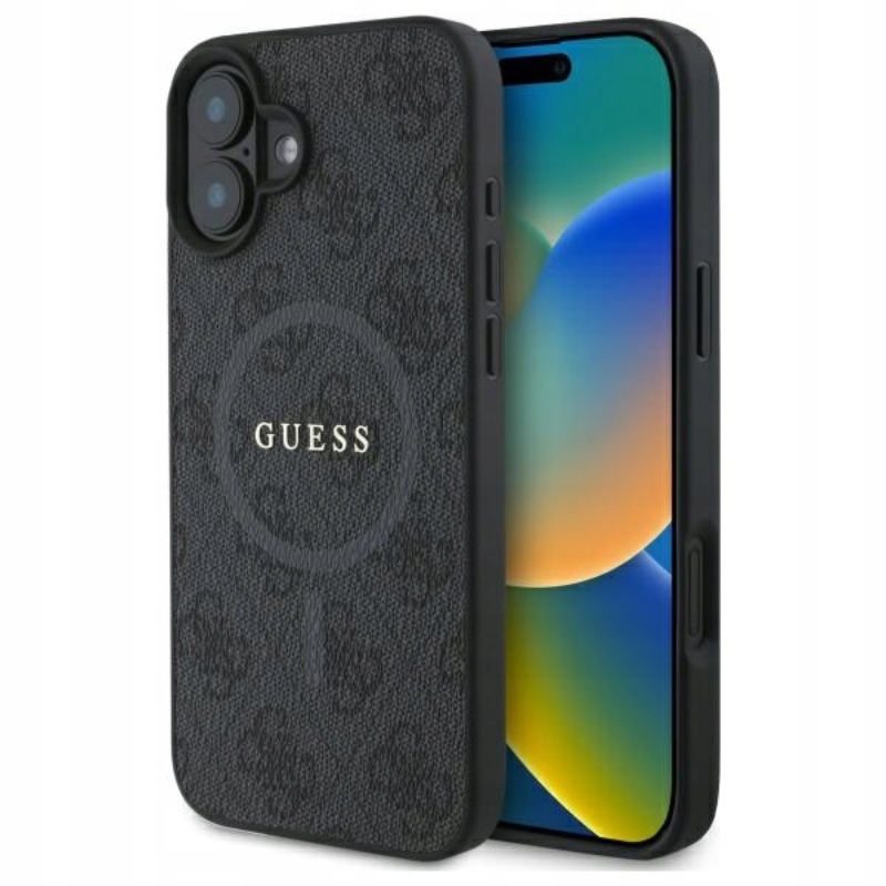 Guess 4G Ring Classic Logo MagSafe – Pouzdro pro iPhone 16 (černé)