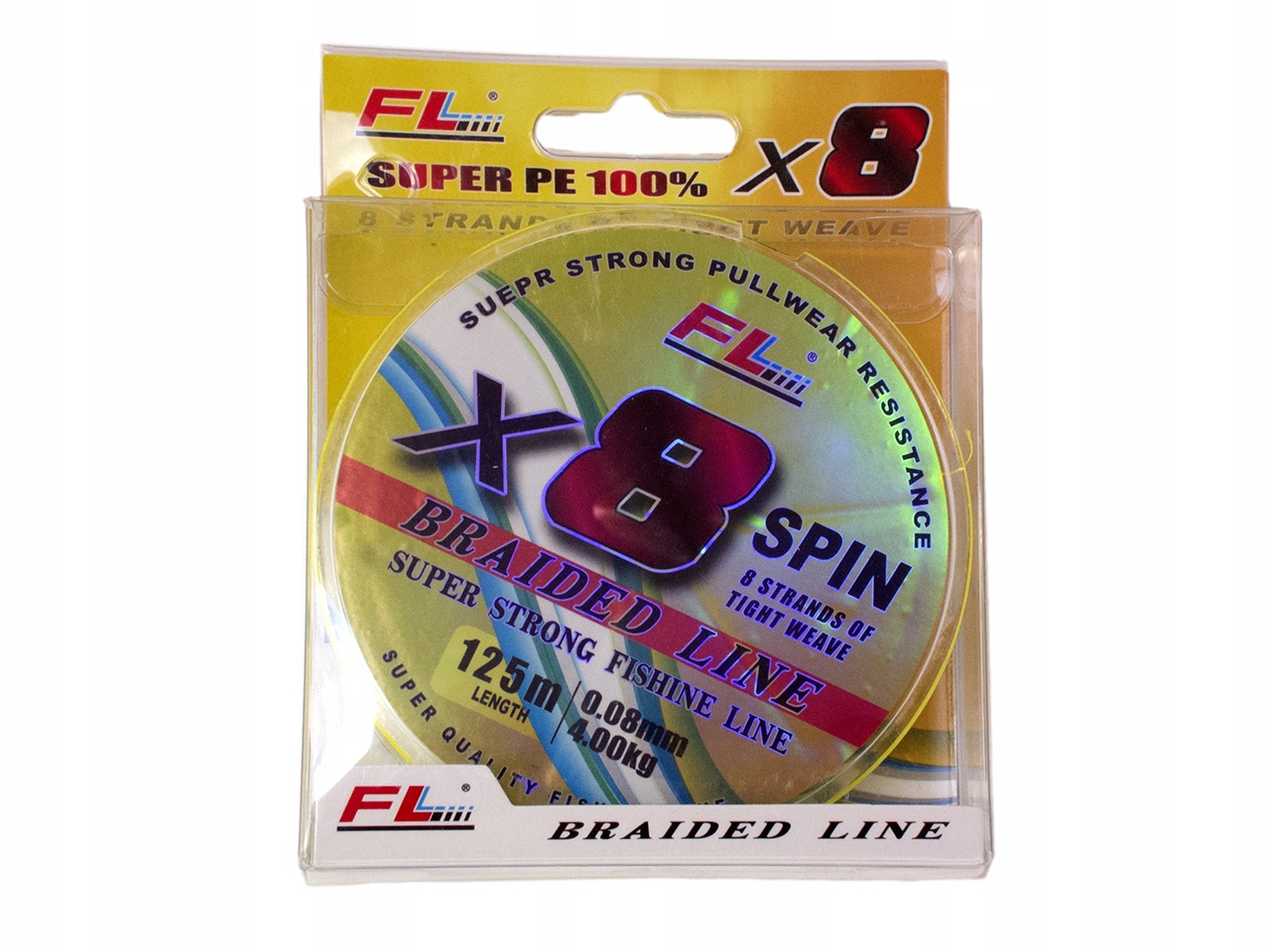 Ośmiosplotowa plecionka FL X8 SPIN 0,08mm 125m kolor żółty
