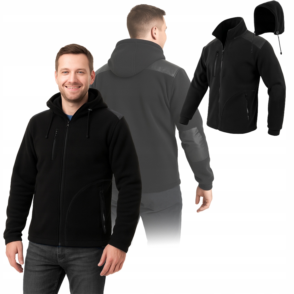 Рабочая флисовая мужская толстовка с капюшоном теплая толстая флисовая толстовка черная для зимы