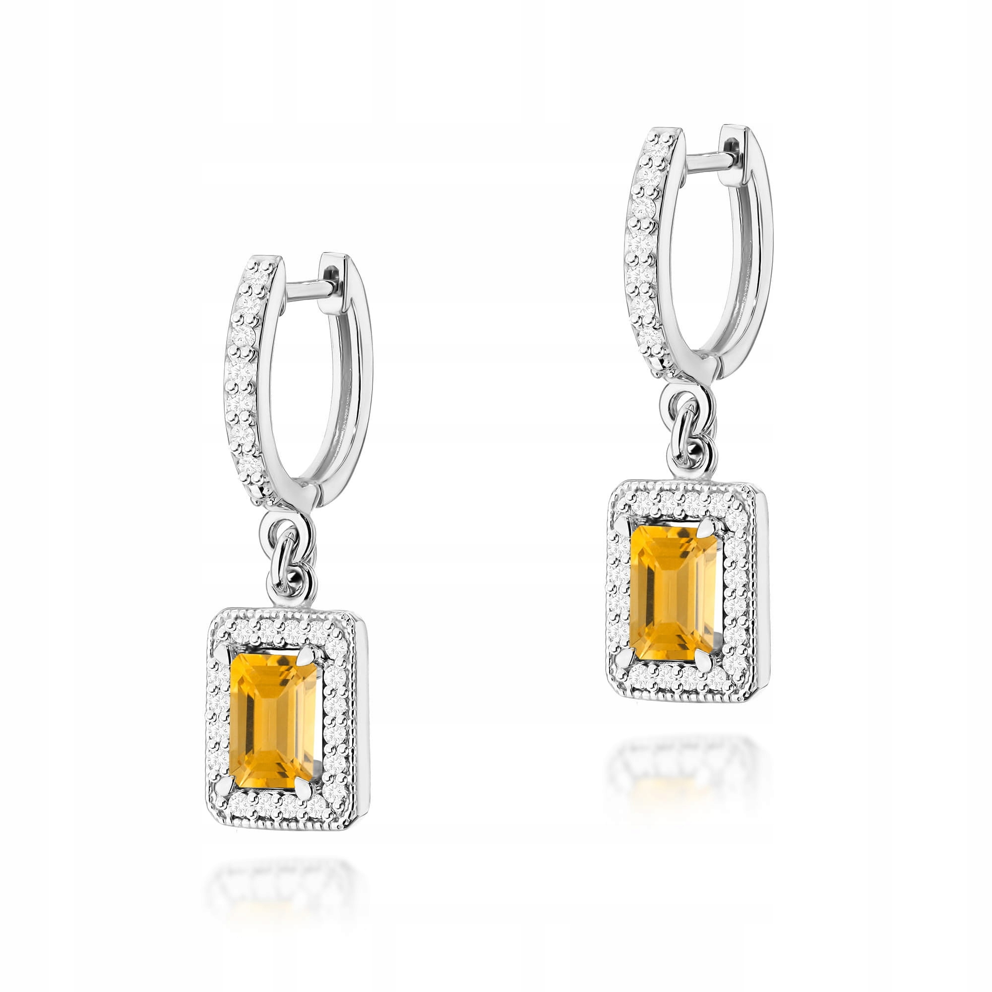 Náušnice z bílého zlata 585 s citronem a přírodními diamanty 0,6 ct 3,7 g