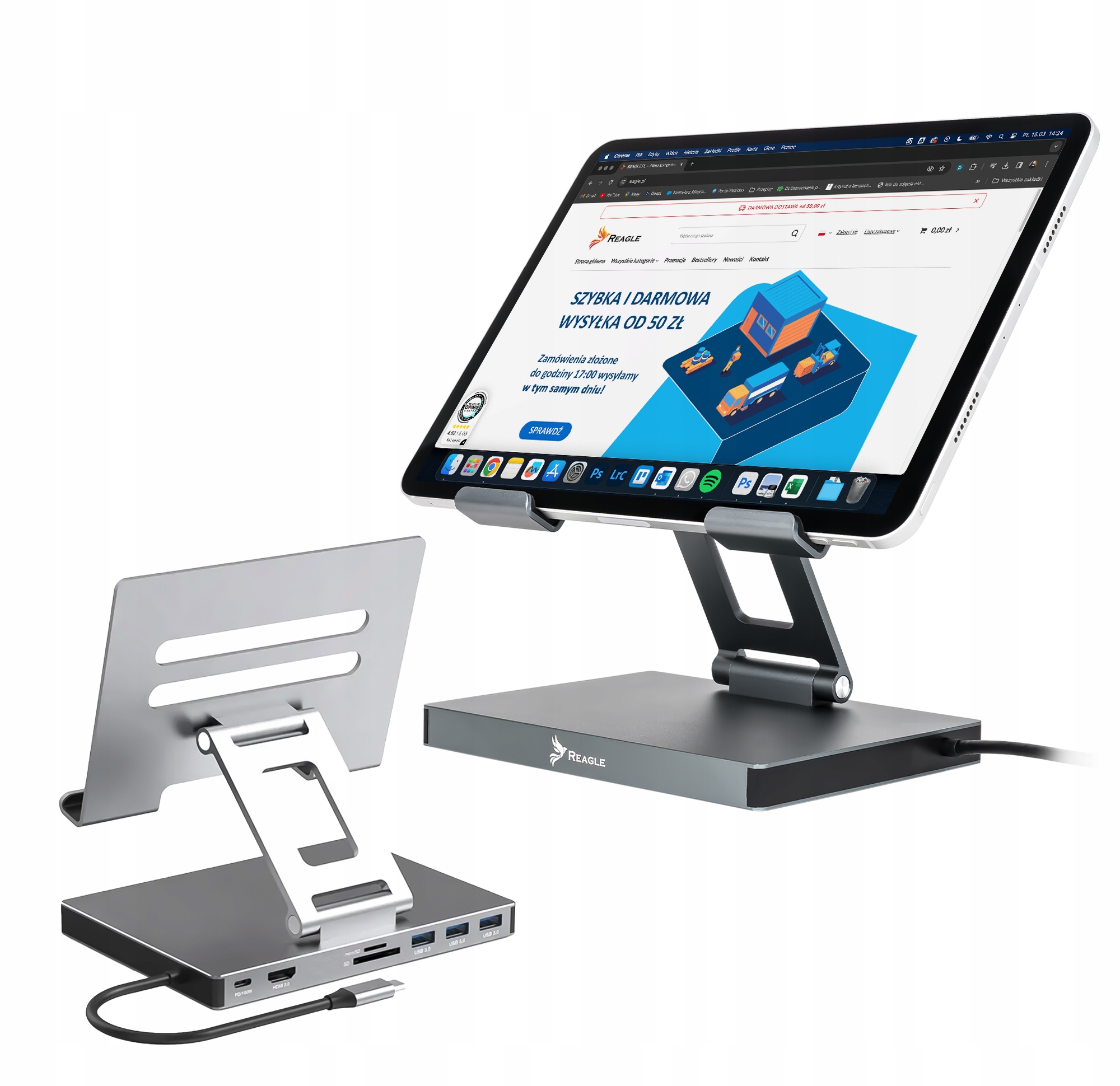 Reagle Hliníkový Stojan Podstavec Ipad Tablet Hdmi Hub 4K 60Hz Pd Usb-c
