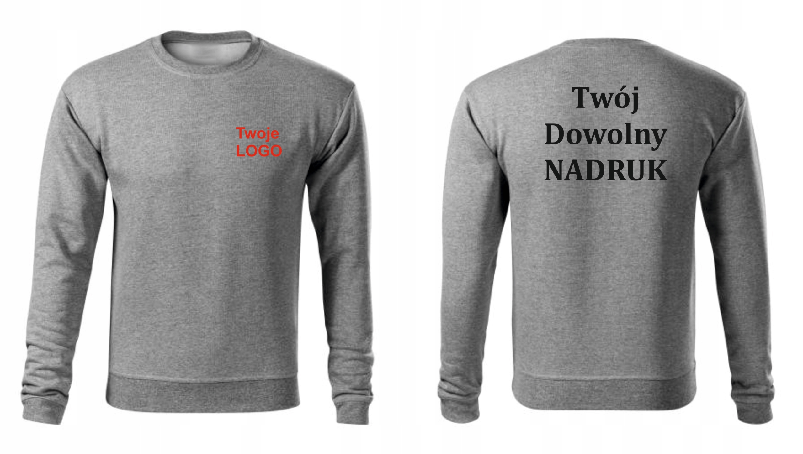 

Bluza męska z Twoim Nadrukiem przód+tył Logo szara