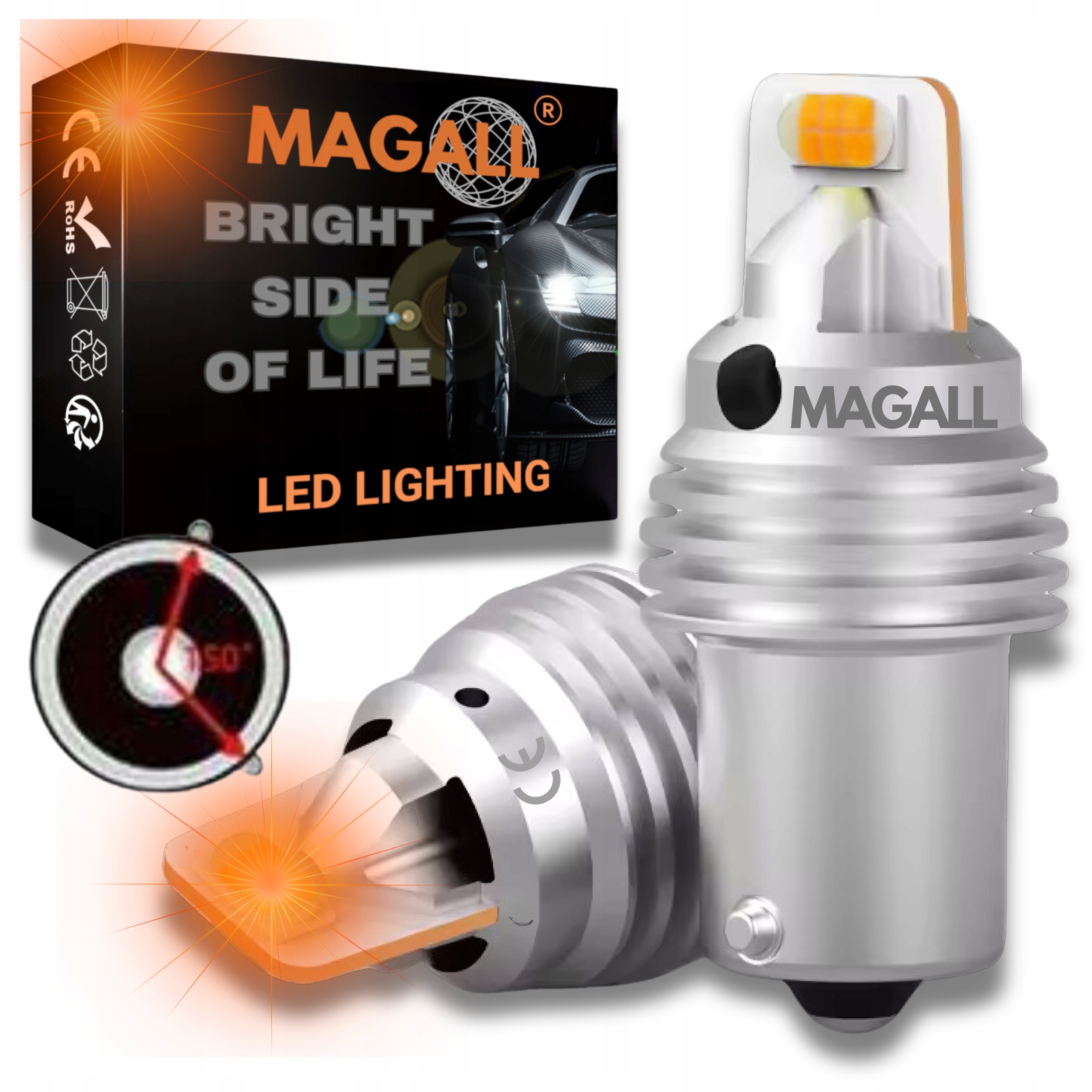 Żarówki Led PY21W BAU15S 1156 12V Magall Pomarańczowe Mocne Kierunkowskaz