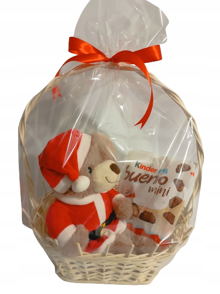 Koszyk Ze Słodyczami Kinder Maskotka Miś Mikołaj