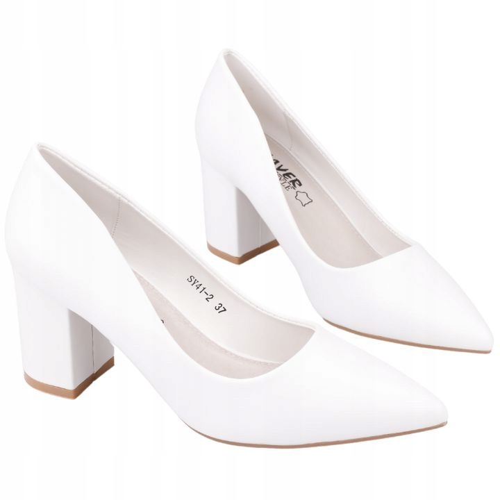 

Czółenka na słupku buty damskie białe 7,5cm damski