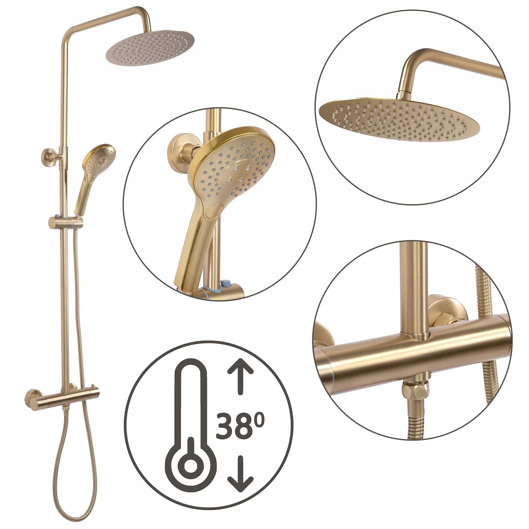 Nástenný sprchovací set s termostatom Rea Vincent Zlatý kartáčovaný