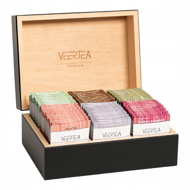 Zestaw Herbat Veertea Drewniana Czarna Zamykana Skrzynka 96 Saszetek