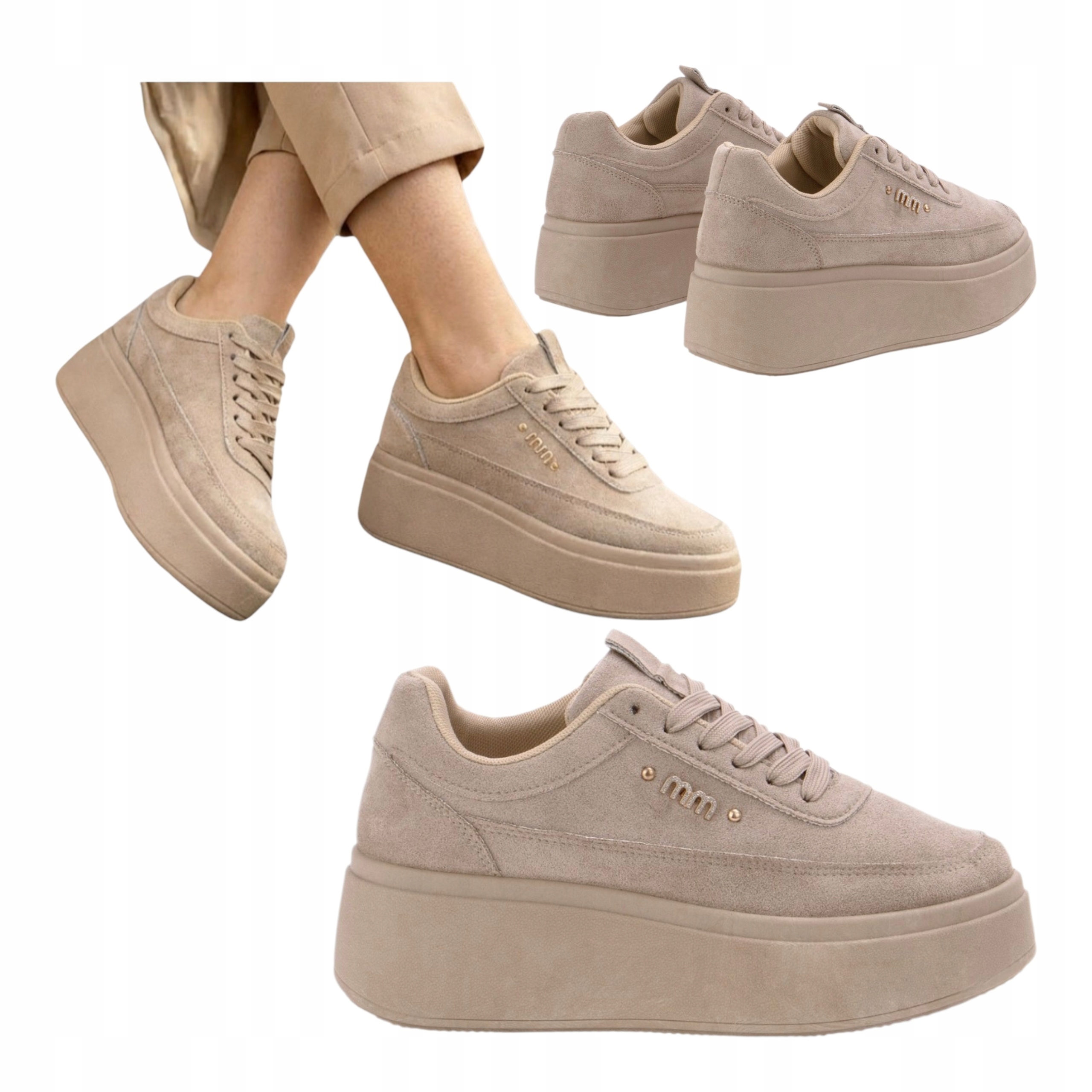 Dámské kožené tenisky Semišové polobotky na platformě Pohodlné Béžové 37