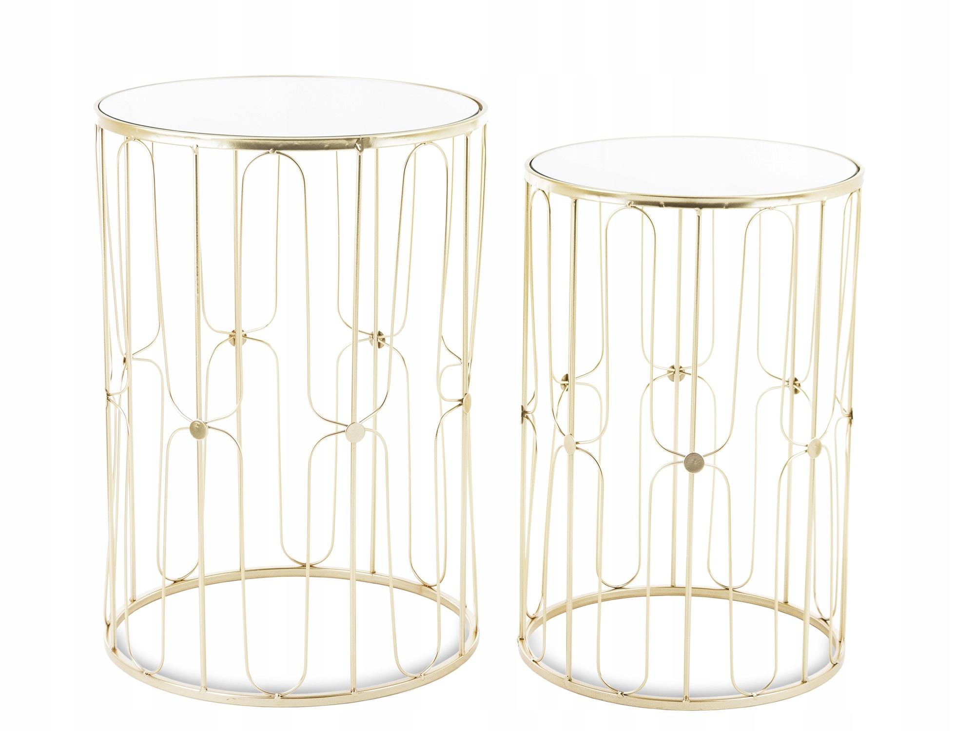 2x stolík komplet stolíkov kovový zlatý dekorácia zdobený veľký a malý