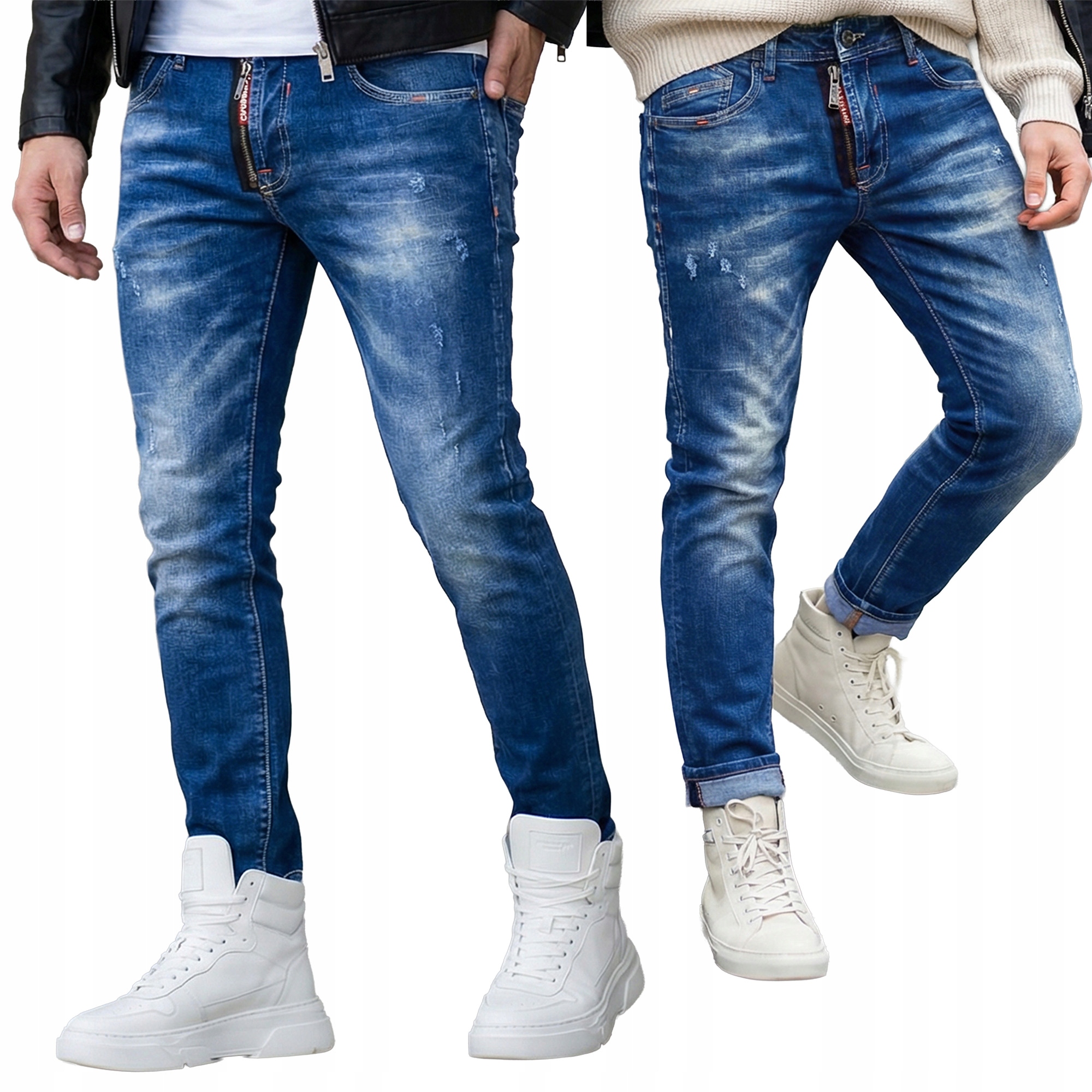 Džínové kalhoty Cipo Baxx Přetíratelné, stínované, ozdobný zip, elastické