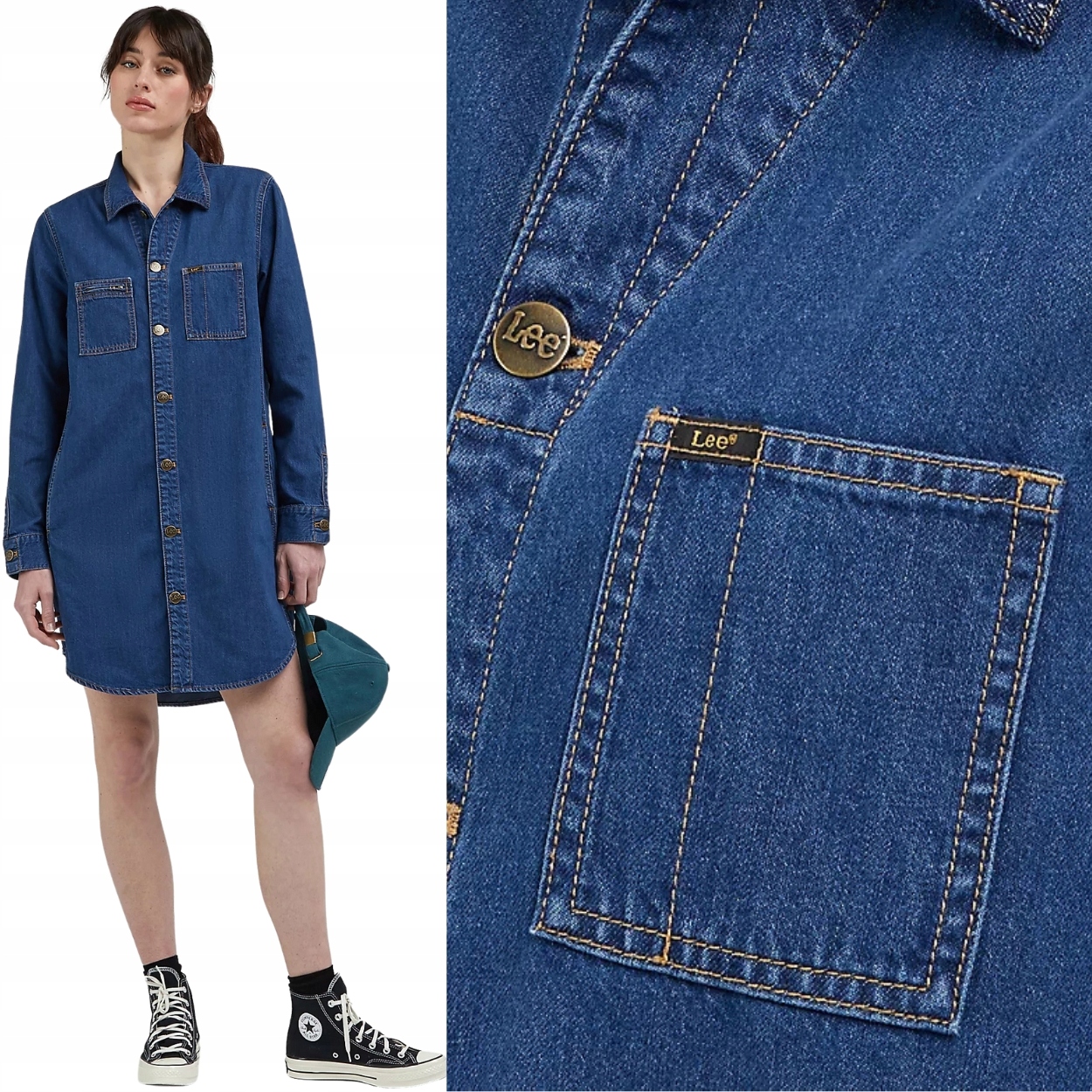 Lee Unionall Shirt Dress Into The Moon jednoduchá džínová šaty sukně M