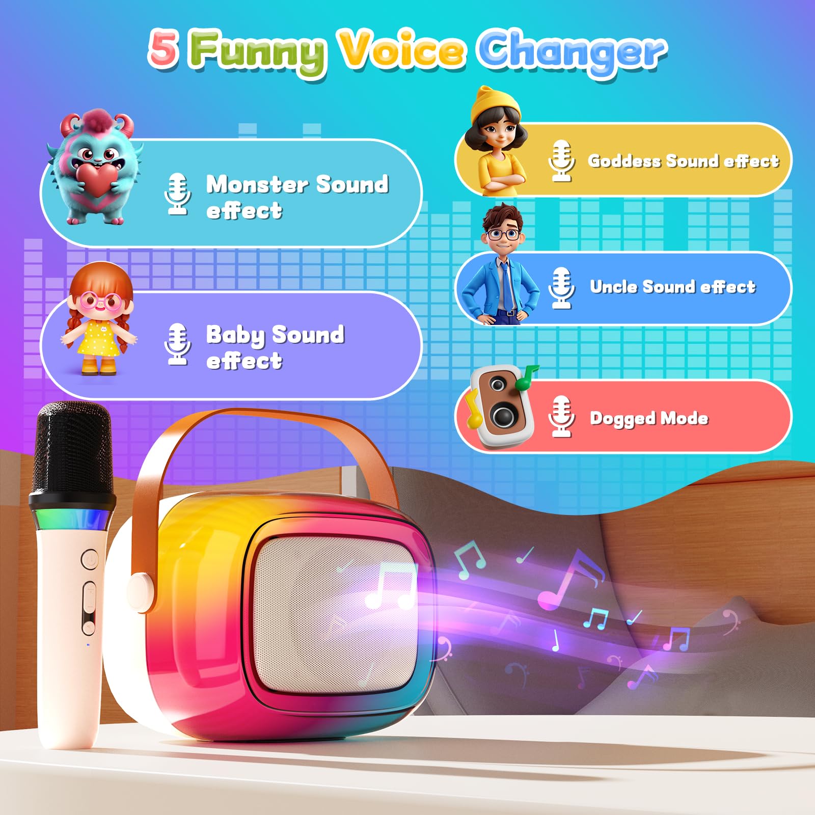 GUYUCOM Karaoke Maszyna Mini Mikrofon Dla Dzieci i Dorosłych Bluetooth — miniatura 2