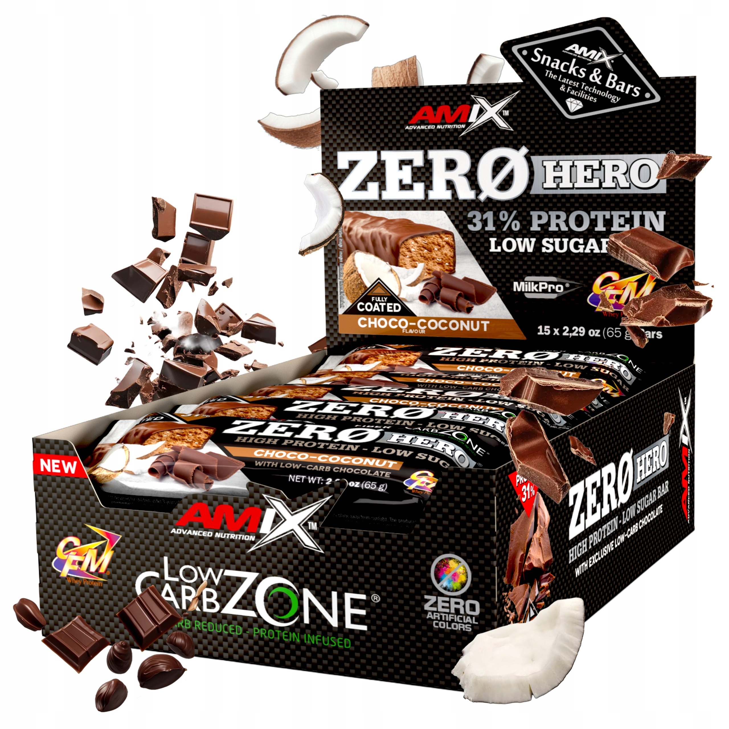 Proteinová tyčinka bez cukru Amix Zero Hero Low Carb Čokoláda-KOKOS, příchuť