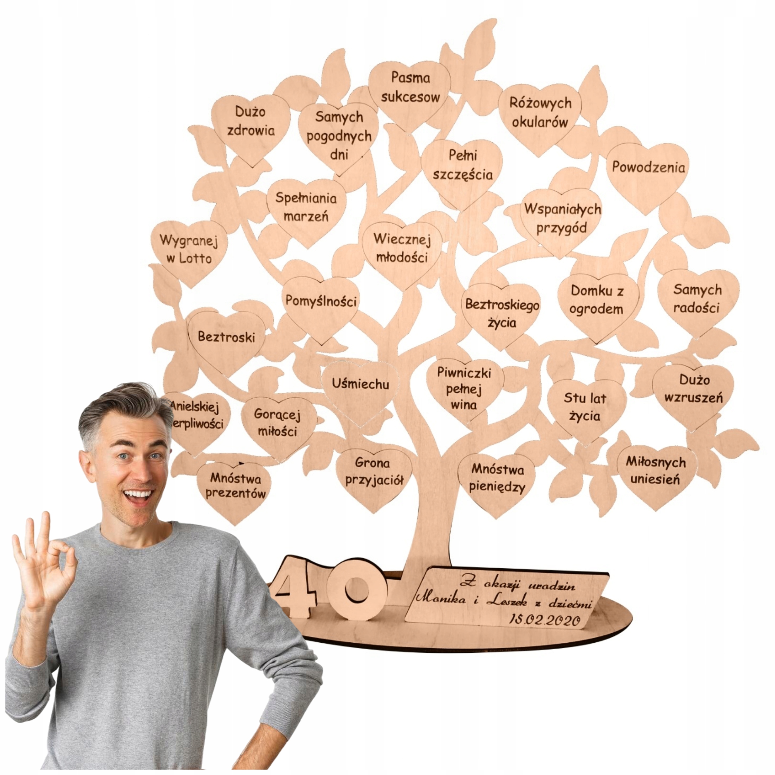 40. narozeniny, čtyřicítka, gravírovaný strom