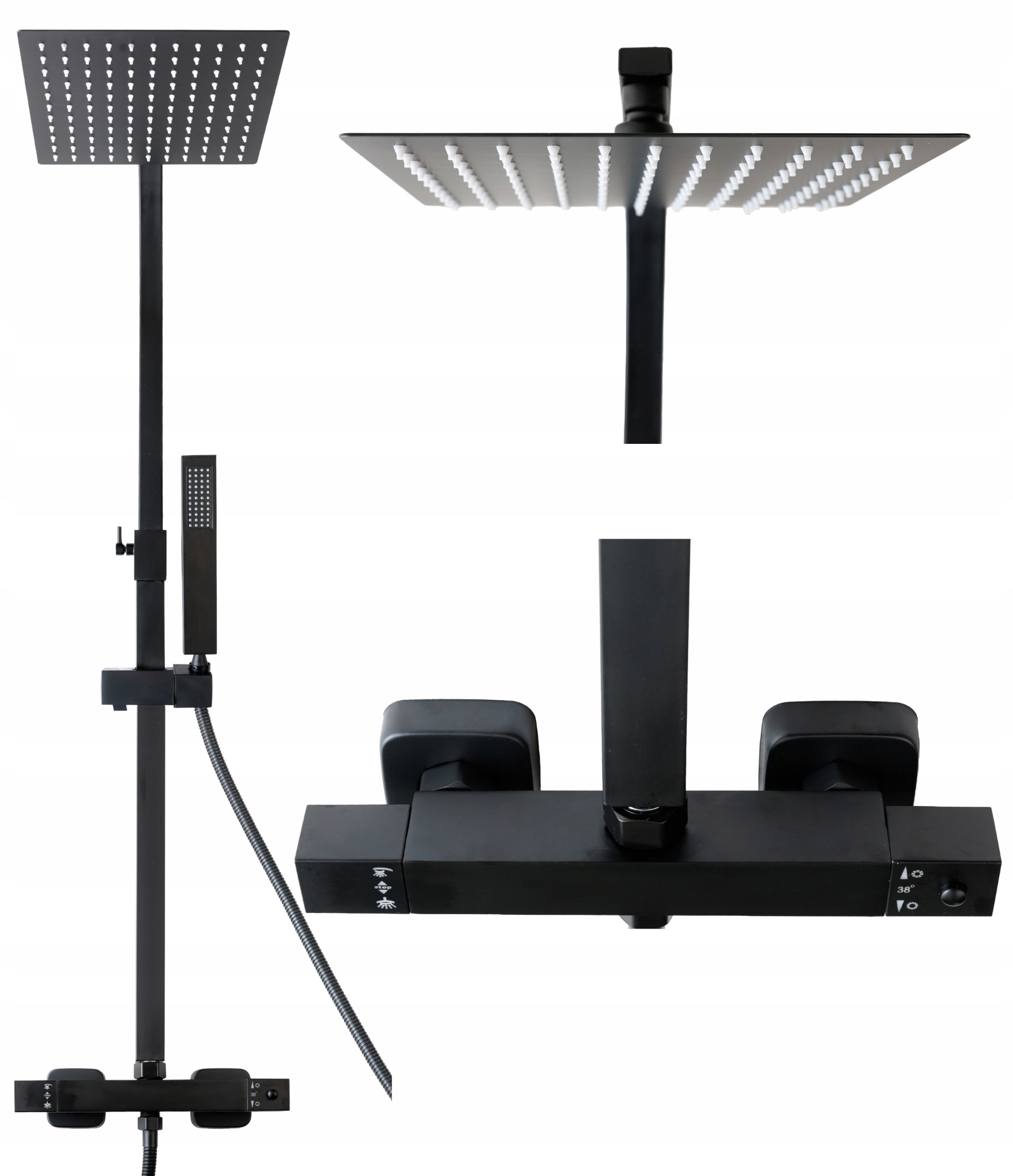 Sprchový set černá s termostatem na omítku Indes Angelo černá