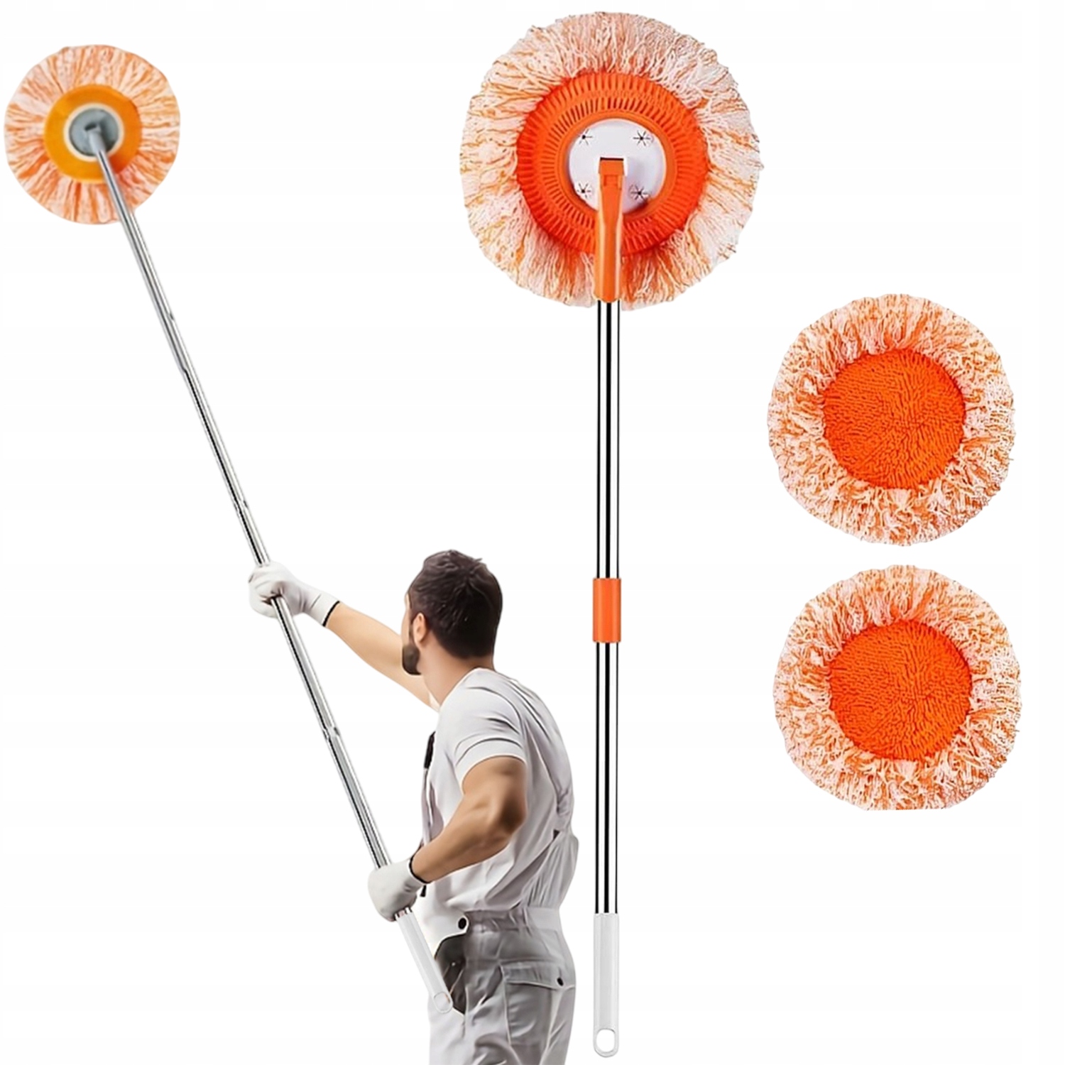 Levně Ruční Mop Otočný O 360° 3 Díly Tyčky Na Mytí Podlah Oken Oranžová