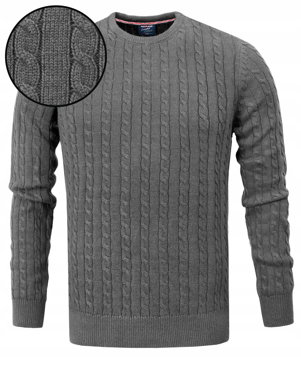 Teplý a módní pánský svetr Tmavě Šedý s bavlněnými copánky Pako Jeans