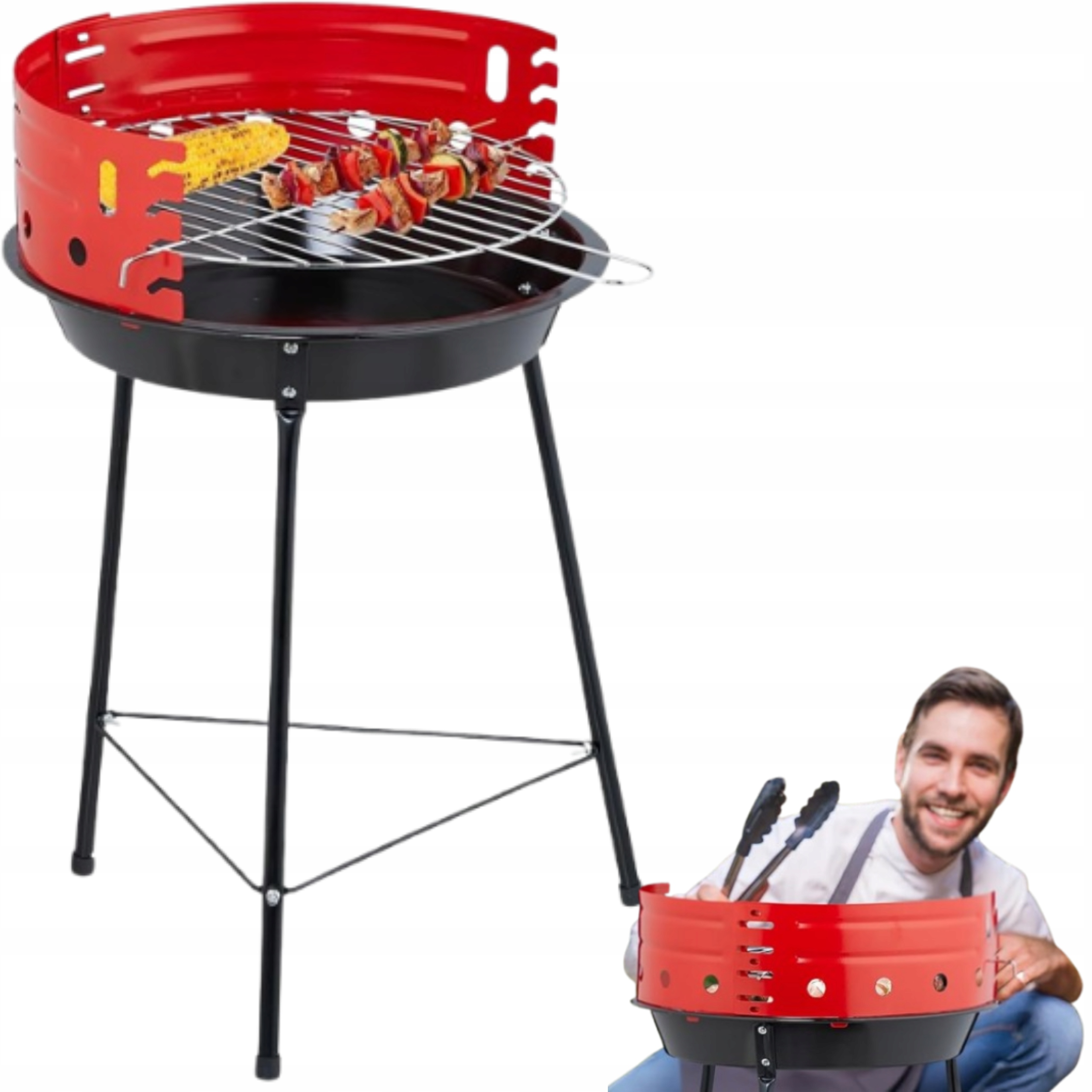 Uhlíkový gril Trojnožka Ø42 cm s větrnou clonou, regulace roštu