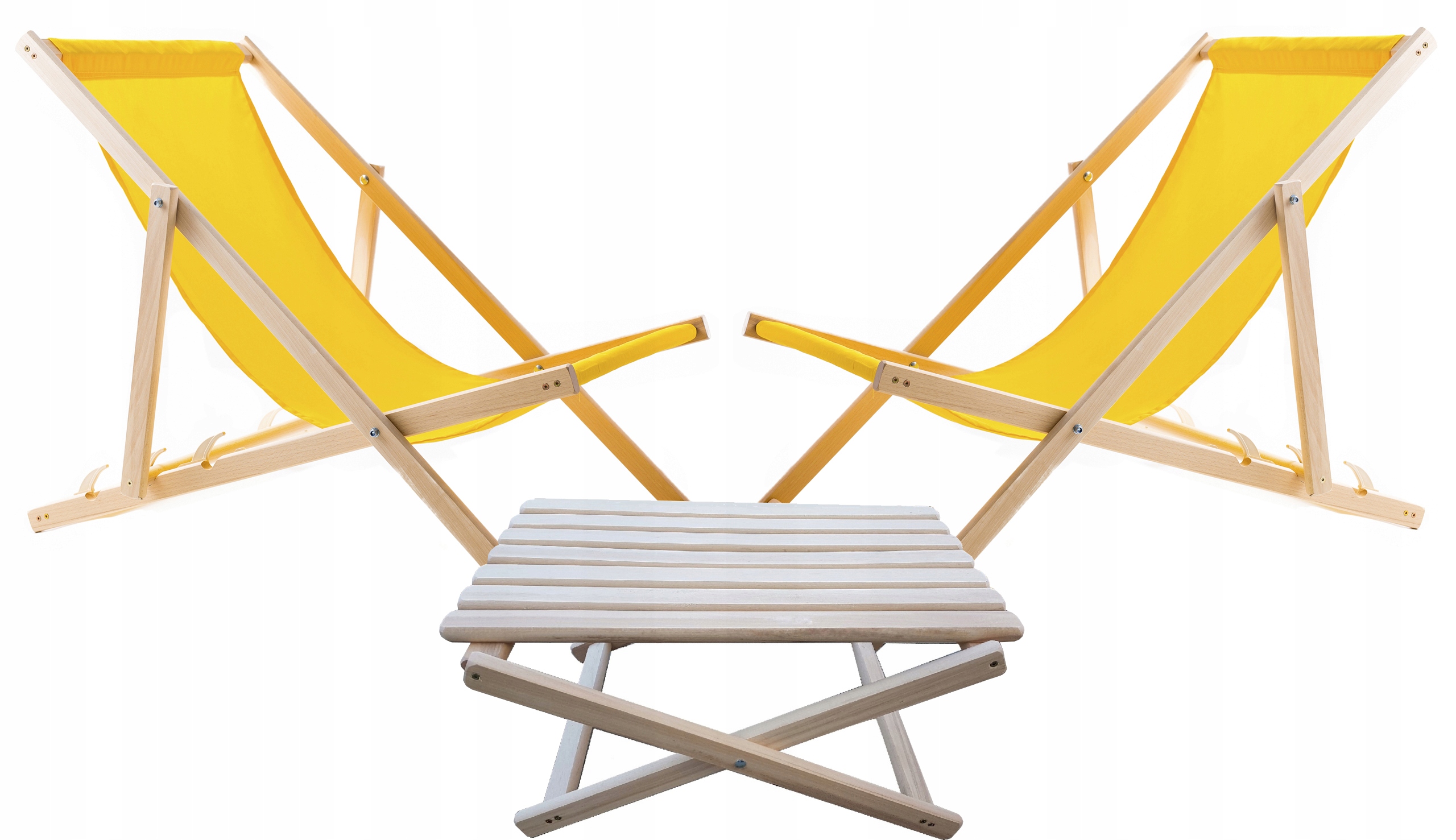 2X Ležadlo Záhradné Plážové Stoličky Woodok Žlté Konferenčný Stolík
