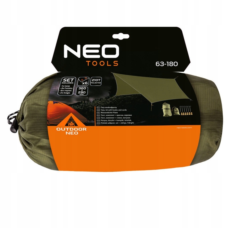 NEO PLANDEKA BIWAKOWA TARP TURYSTYCZNY WODOODPORNY 360x290 CM 210T PU3000 Model 63-180