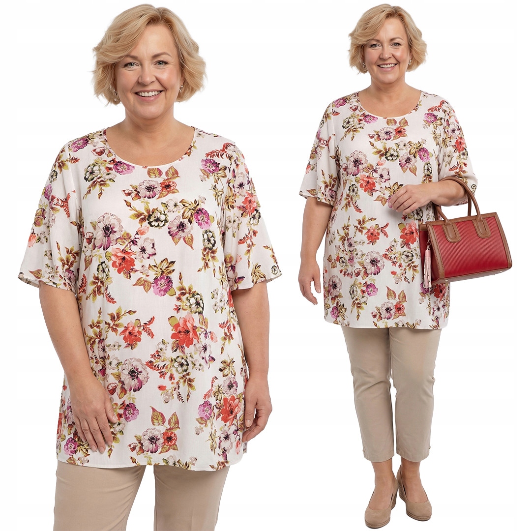 Béžová tunika s květinami plus size velikost 50