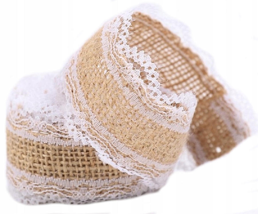 

Wstążka bieżnik tkanina z juty jutowa z koronką C7