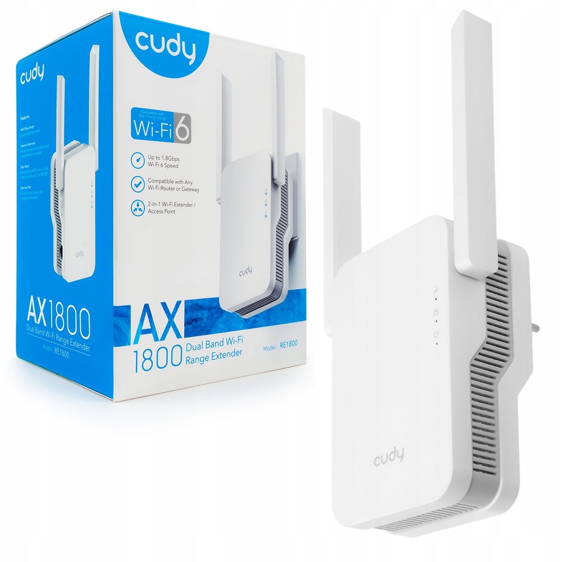 Repeater Cudy RE1800 802.11ax (Wi-Fi 6), 802.11ac (Wi-Fi 5), (Wi-Fi 4)