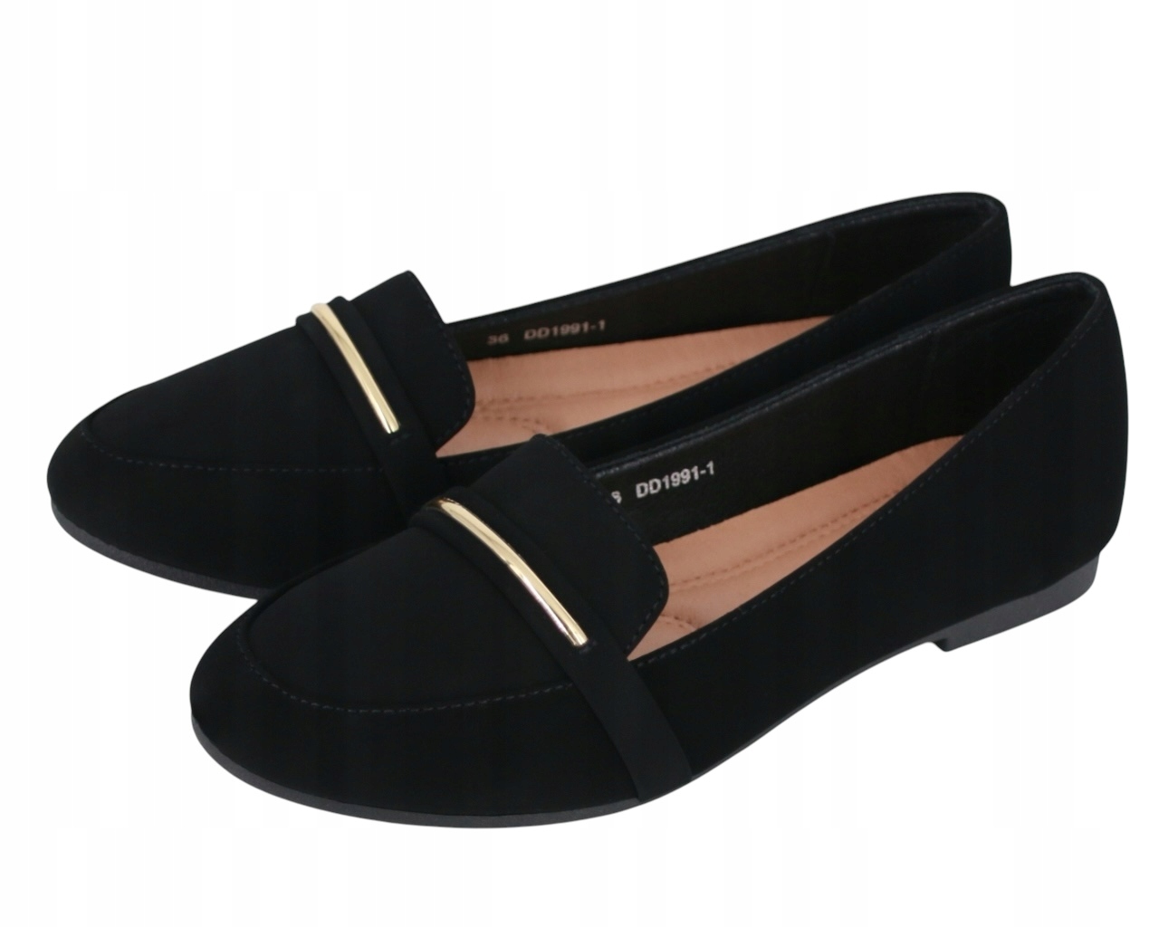 Czarne Lordsy Ze Złotą Blaszką Baleriny Loafersy Buty Damskie 41