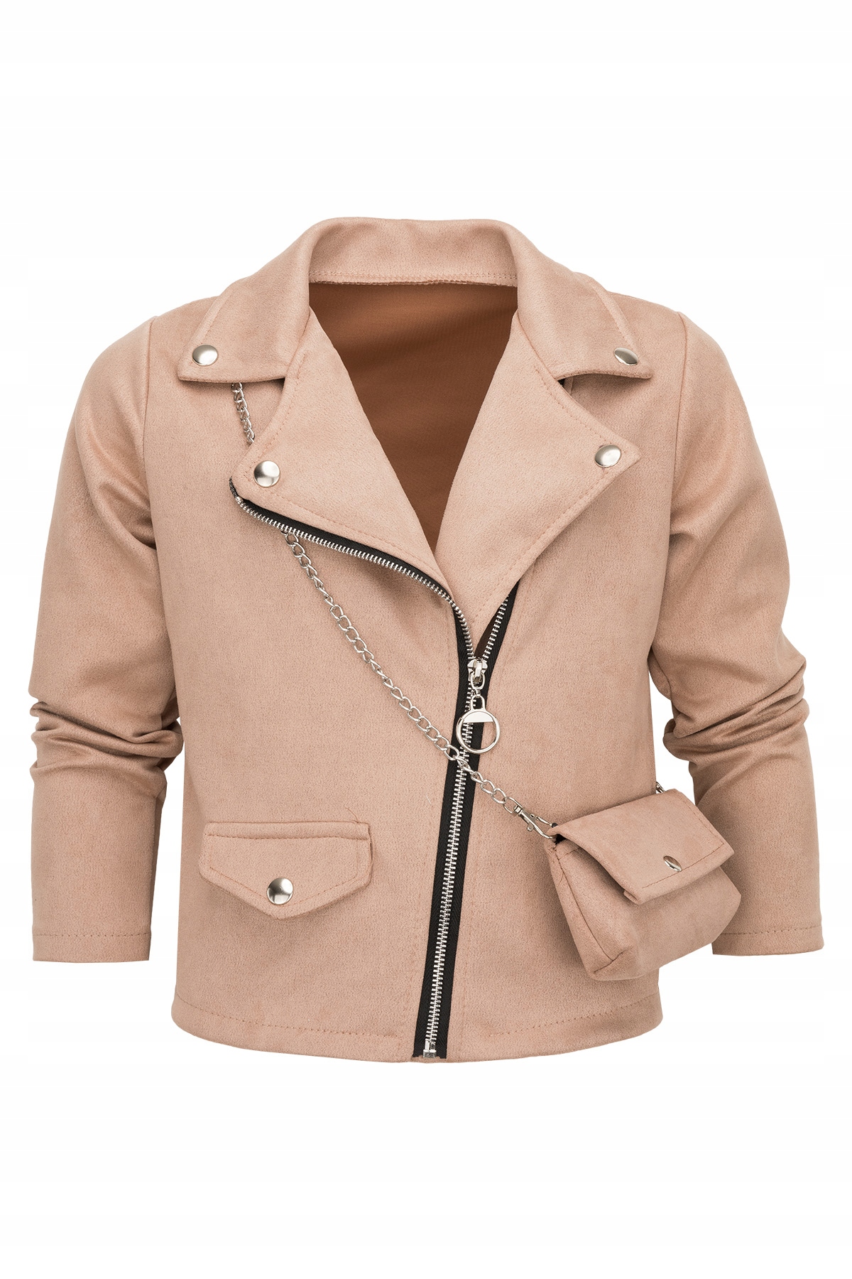 Kurtka ramoneska mięciutka beżowa skóra eko zamsz + torebka 158