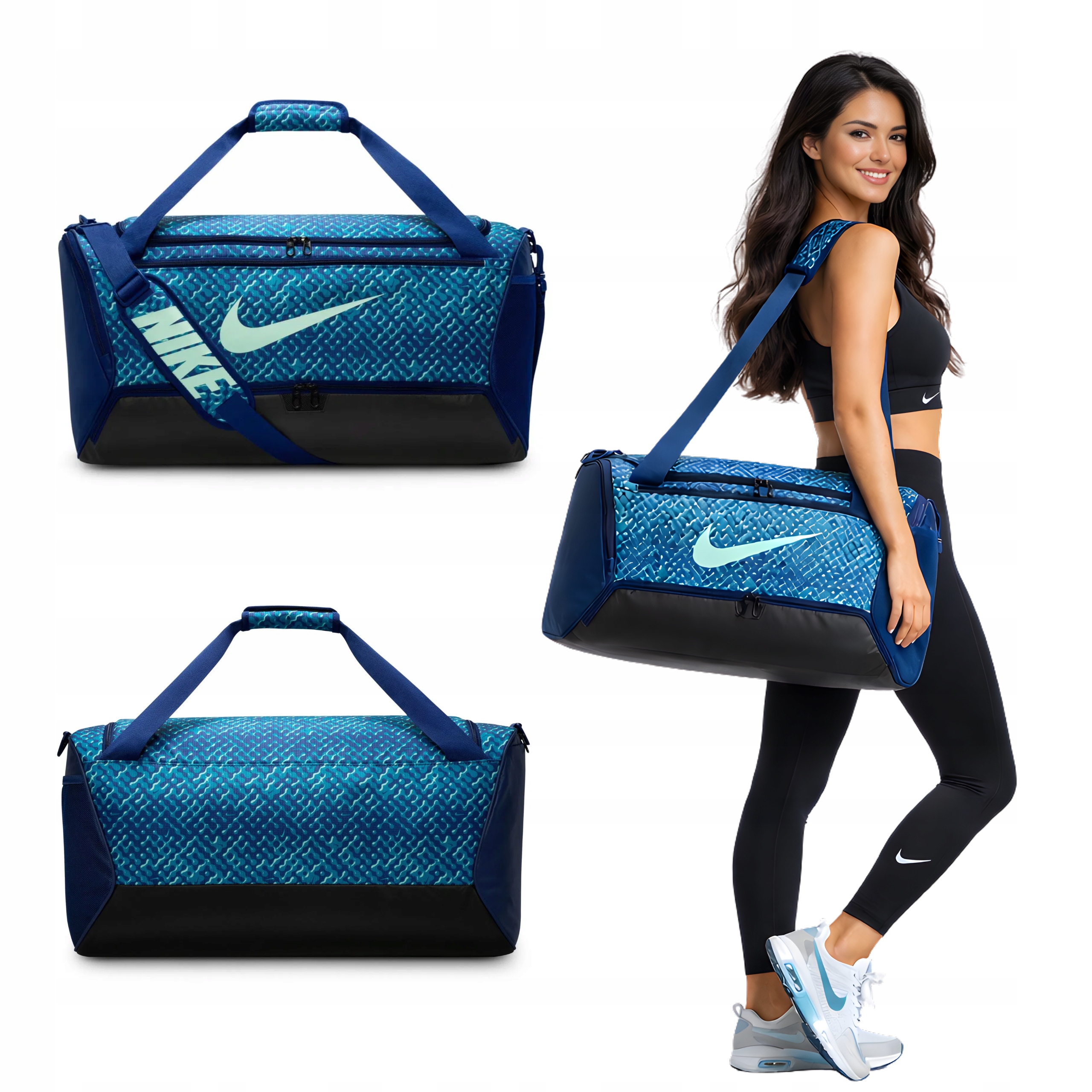 Nike Brasilia M Duff 9.5 HV6601-492 sportovní taška pro fitness tělocvičnu 60 l