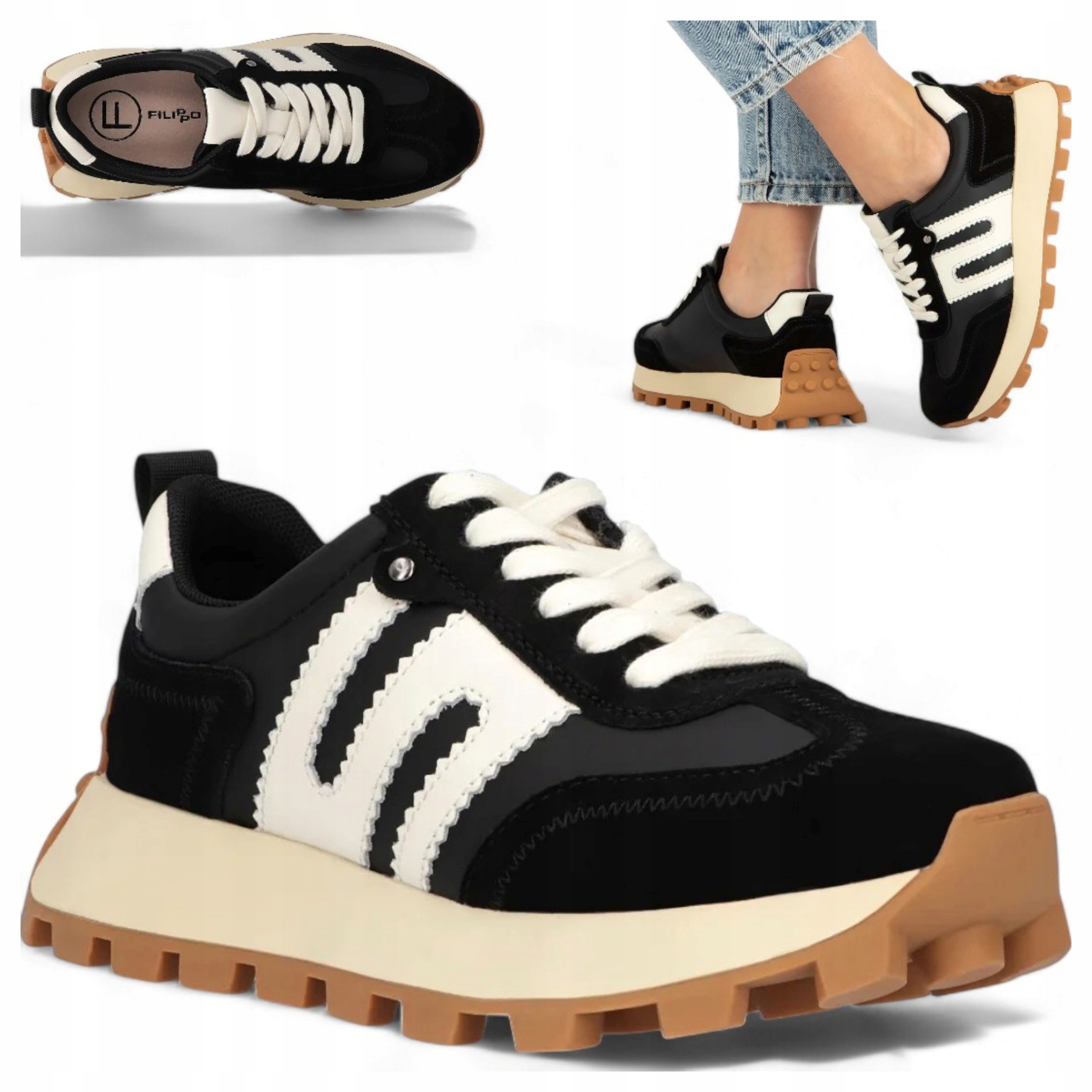 Dámské kožené tenisky 36 Filippo Pohodlné černé elegantní polobotky