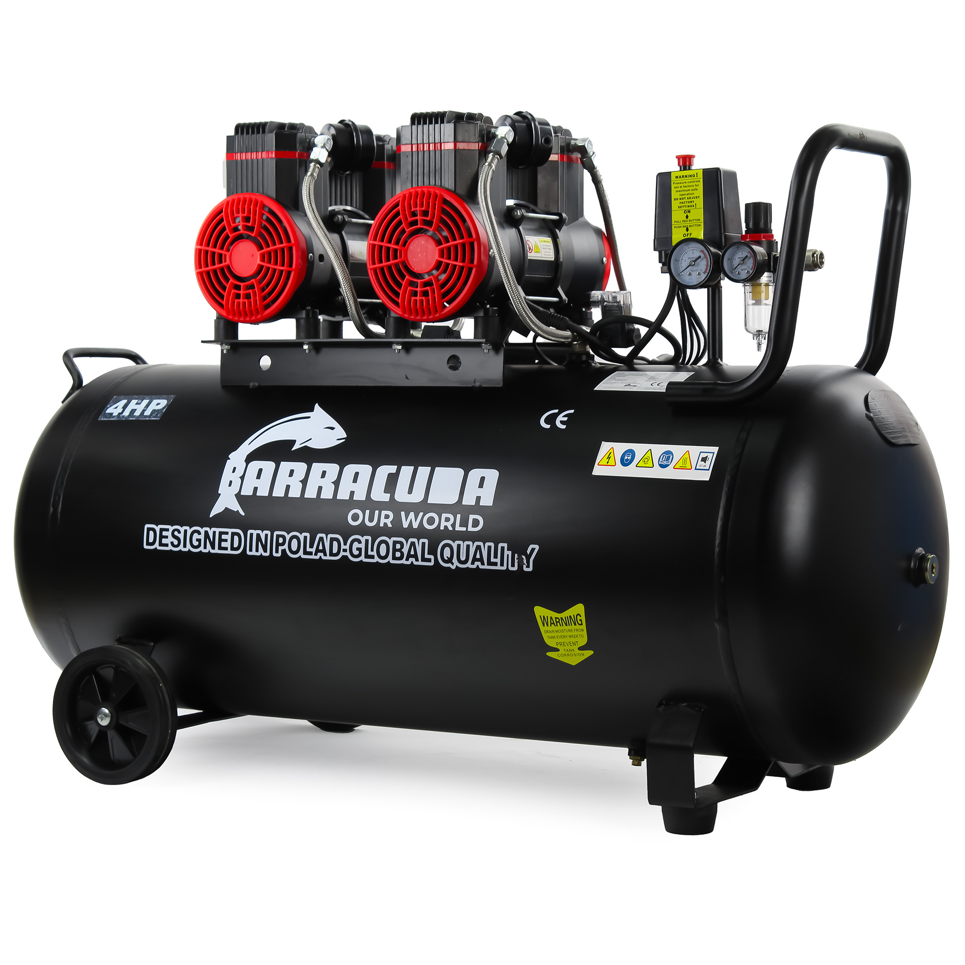 Kompresor BEZOLEJOWY sprężarka 10 BAR 100L 3kW 230V 640l/min CICHA PRACA Model SG-F1500-2