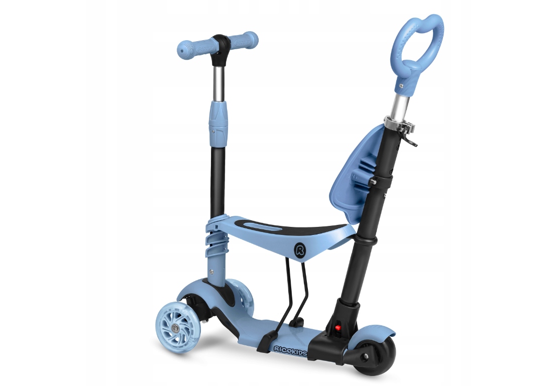 HULAJNOGA TRÓJKOŁOWA DLA DZIECI BALANSOWA 3w1 LED HULAJNOGA ŚWIECĄCE KÓŁKA Kolor Niebieski Szary